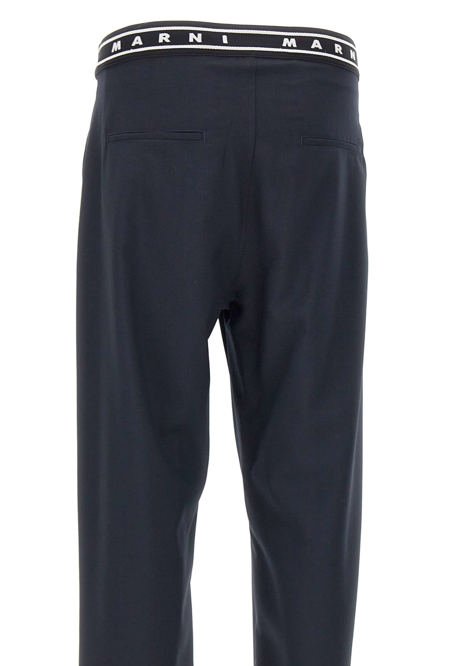 Shop Marni Fresh Wool Trousers In Blue/black