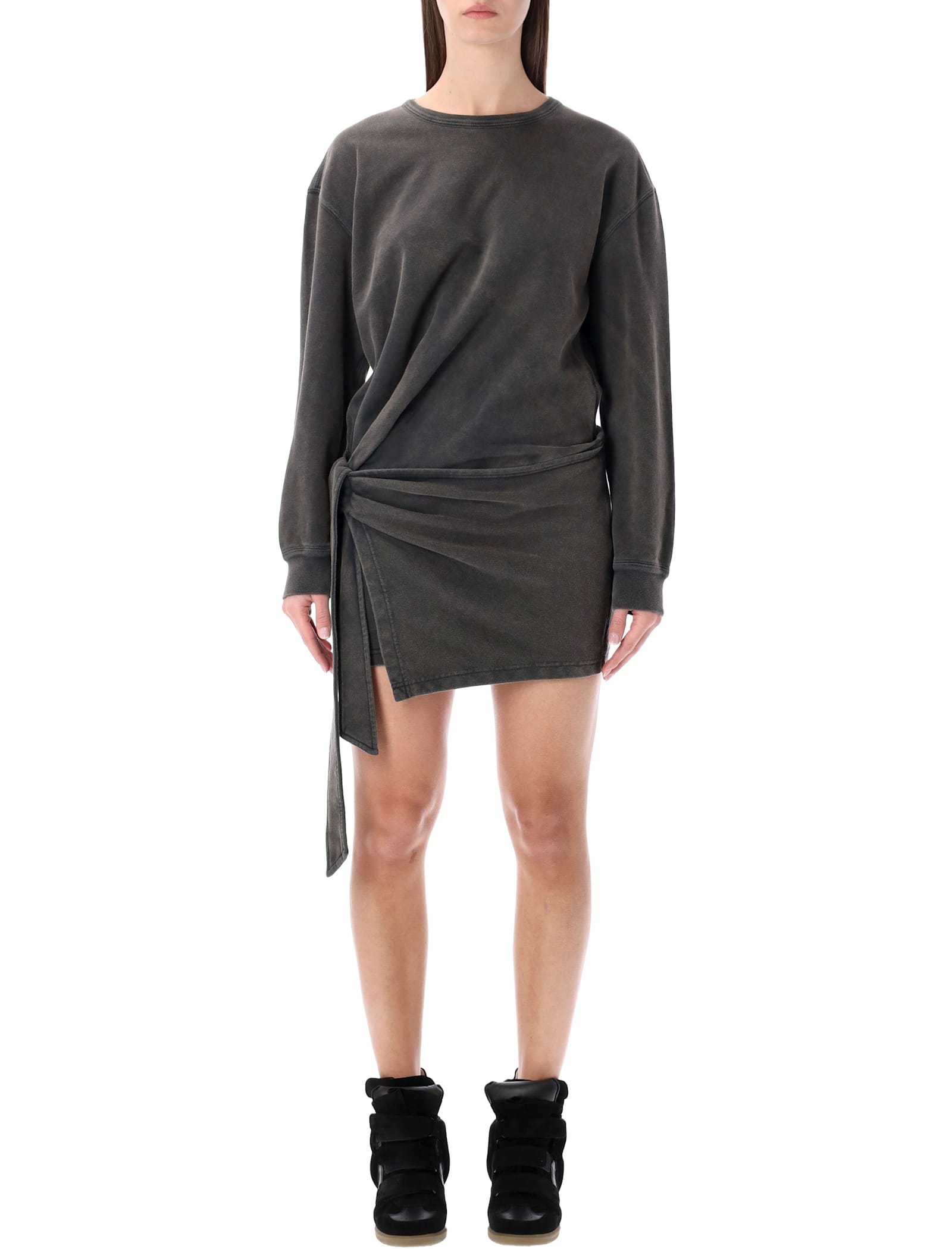 Isabel Marant Étoile Zae Fleece Dress Long Sleeve Asymmetric In Black