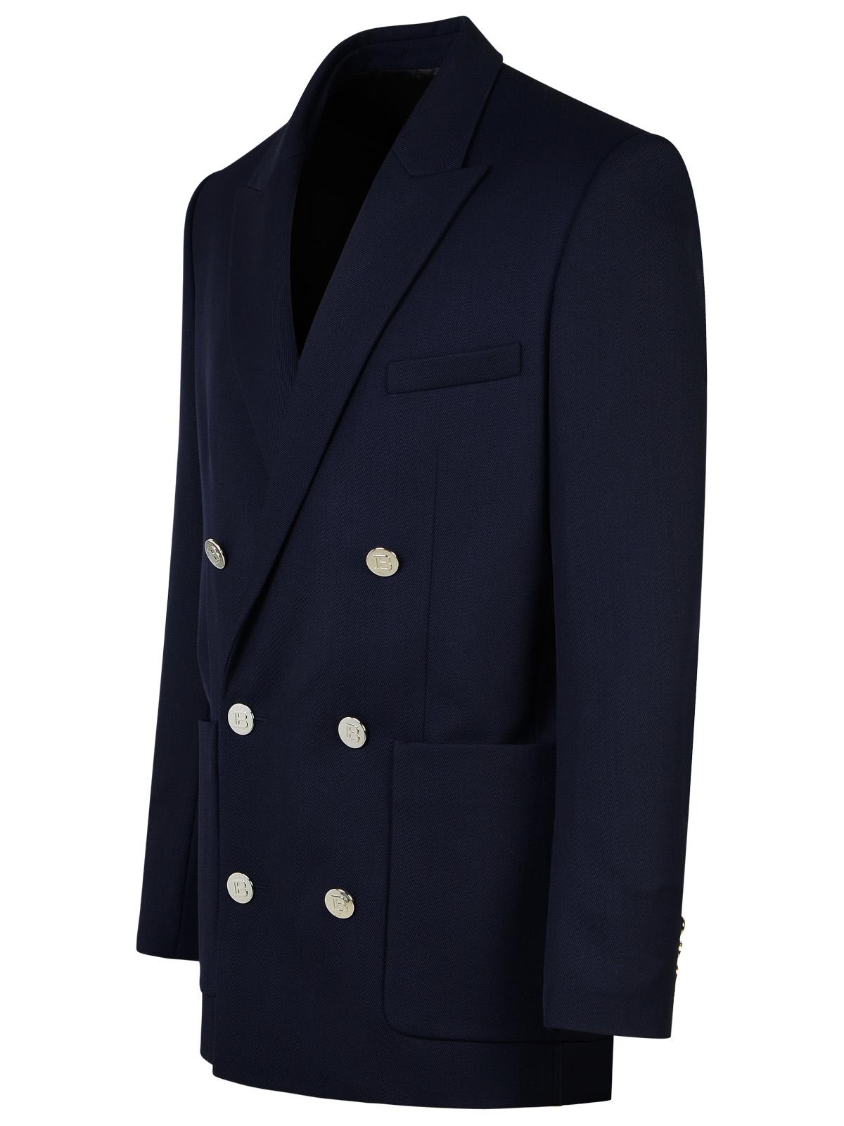 Shop Balmain Blue Wool Blazer