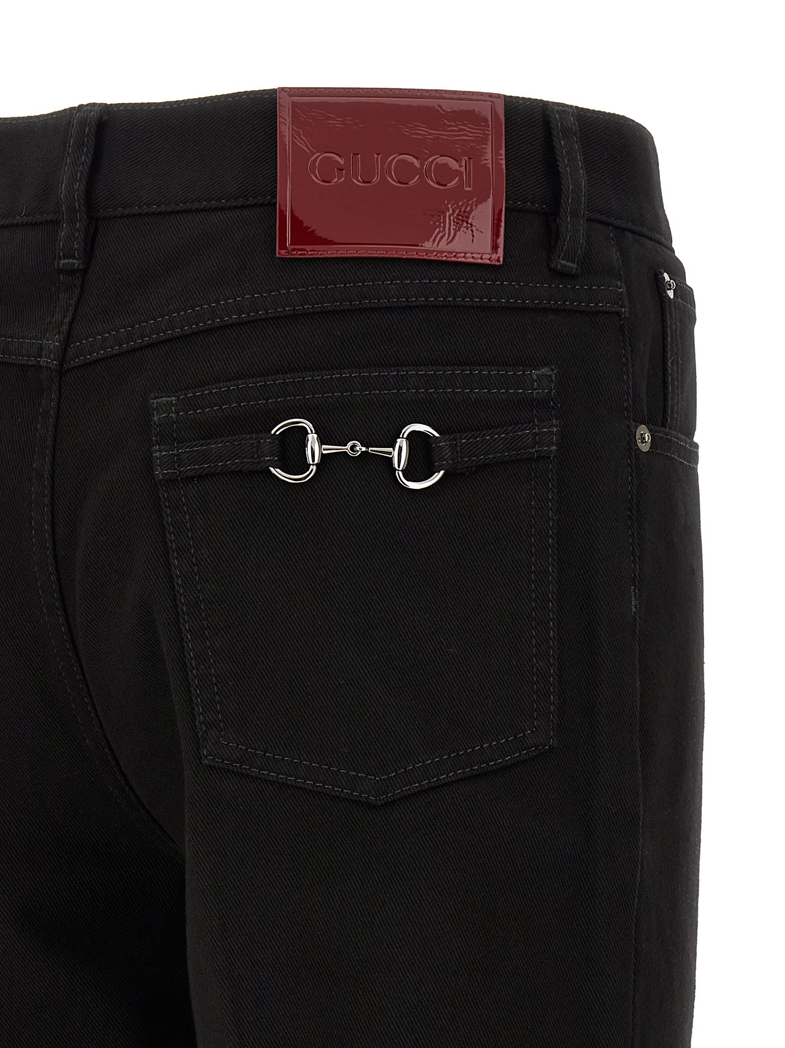 Gucci Cropped Denim Trousers Five Pocket Style In Black