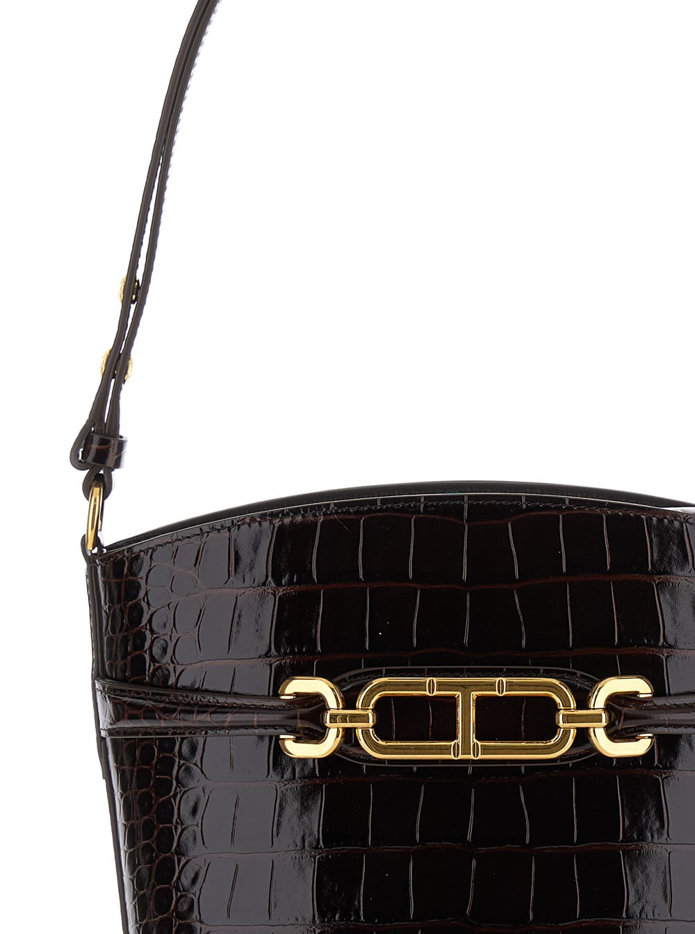 Shop Tom Ford Brown Handbag With T Logo Detail In Croco Printed Leather Woman