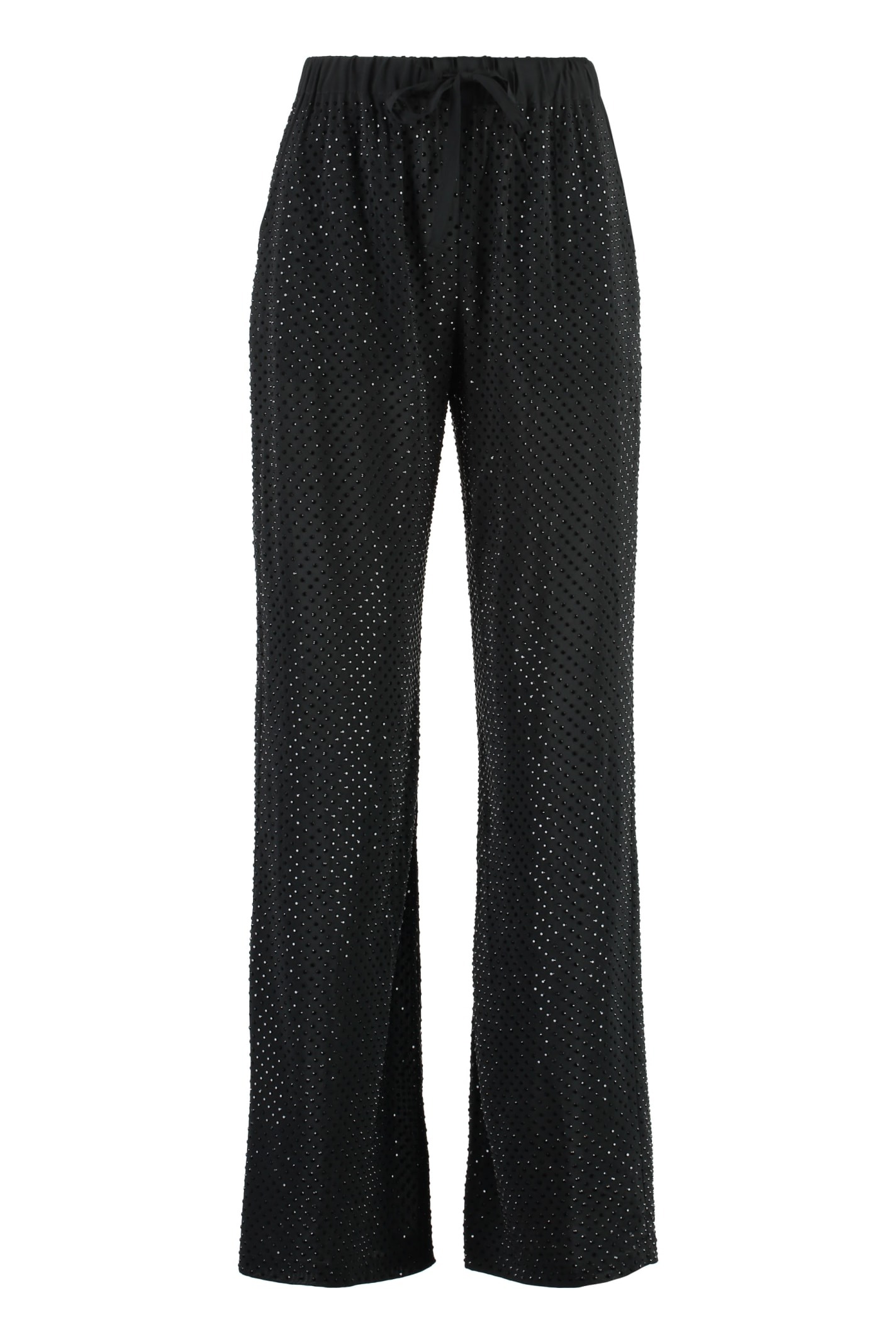 Shop P.a.r.o.s.h Petal Trousers With Rhinestones In Black