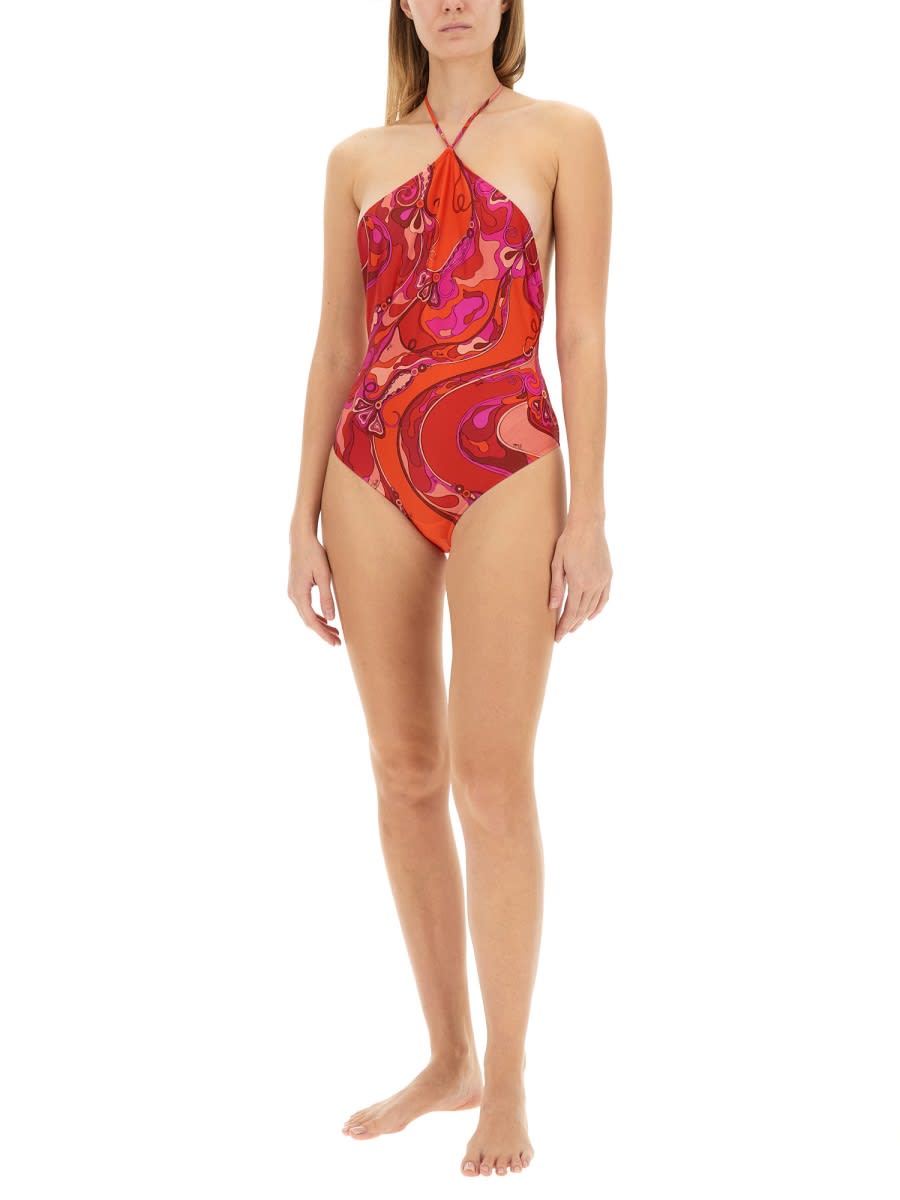 Shop Pucci Orchid Print One Piece Swimsuit In Multicolour