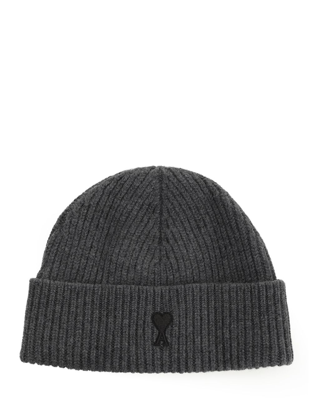 Ami Alexandre Mattiussi Ribbed Heart-logo Beanie Hat In Gray