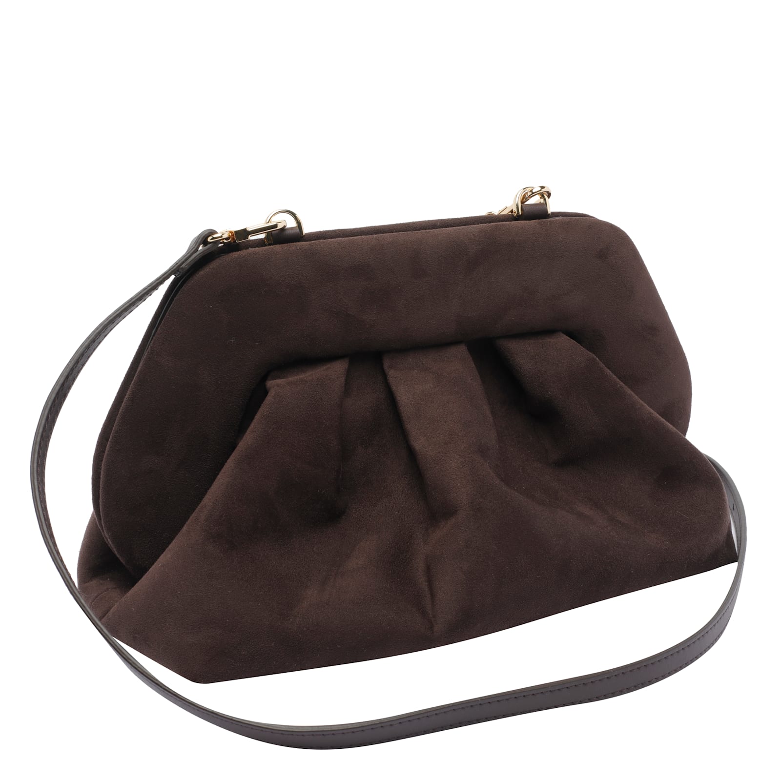 Themoirè Suede Pleated Shoulder Bag With Detachable Strap In Brown