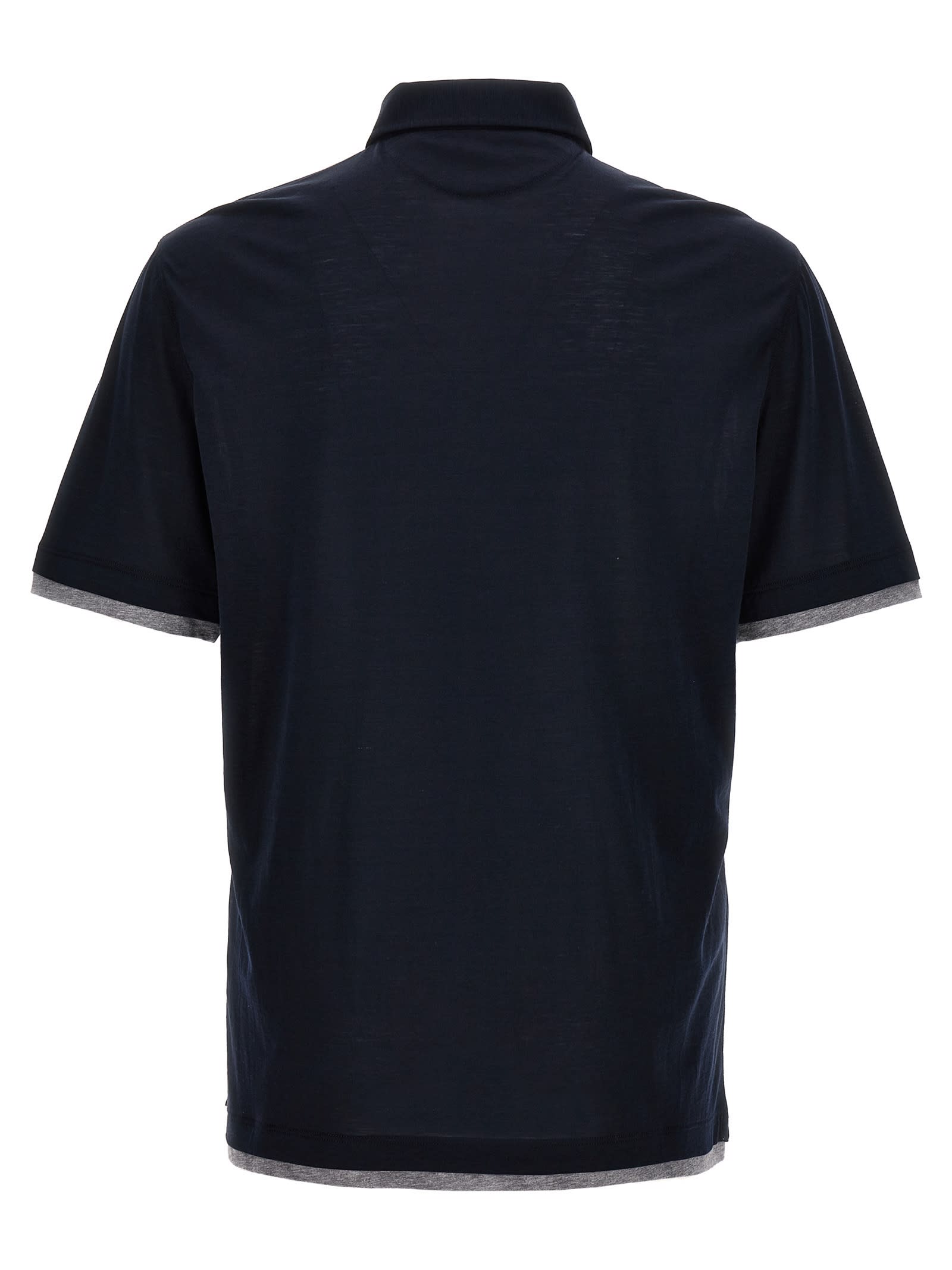 Brunello Cucinelli Short Sleeves Polo Collar Ribbed Cuffs In Blue