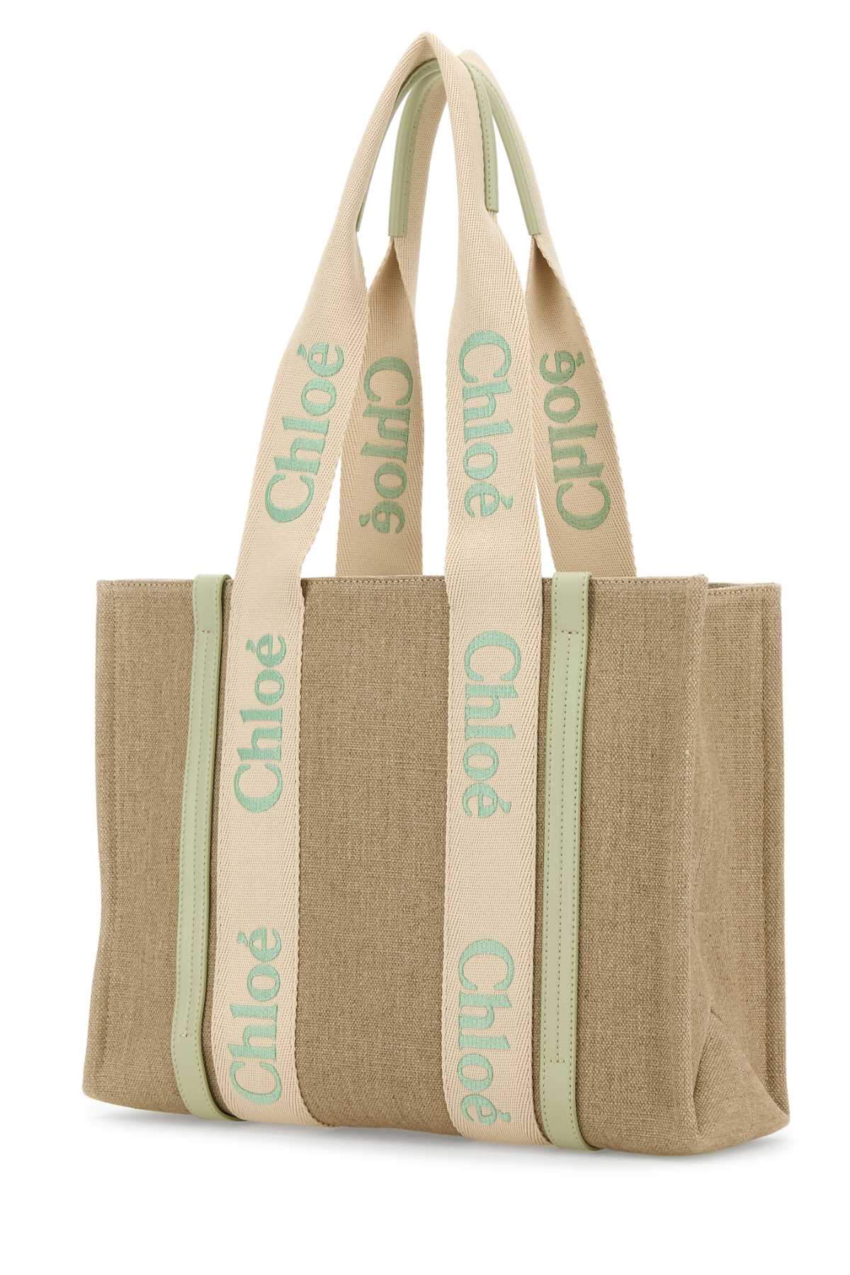 Shop Chloé Multicolor Linen Woody Shopping Bag In Lighteucalyptus