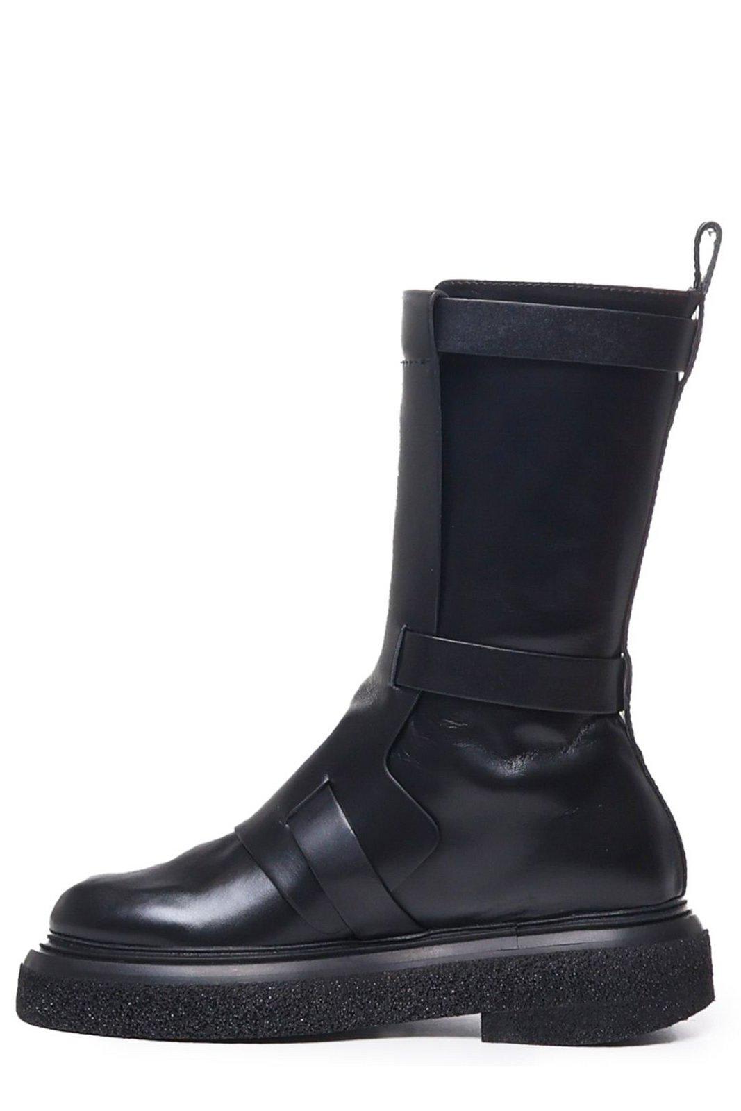 Shop Max Mara Buckled Detailed Round Toe Boots In Nero