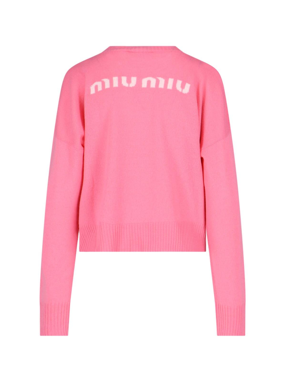 miumiu ロゴニット　ピンク Miu Miu Pink and White Logo Mohair Sweater – Wararni.com