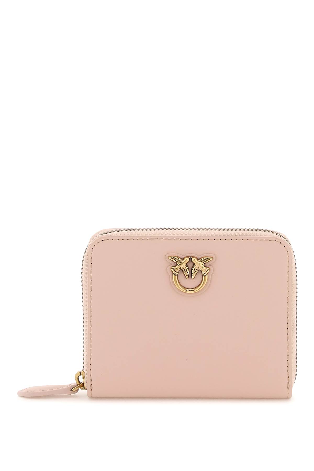 Shop Pinko Leather Zip-around Wallet In Cipria Antique Gold (pink)