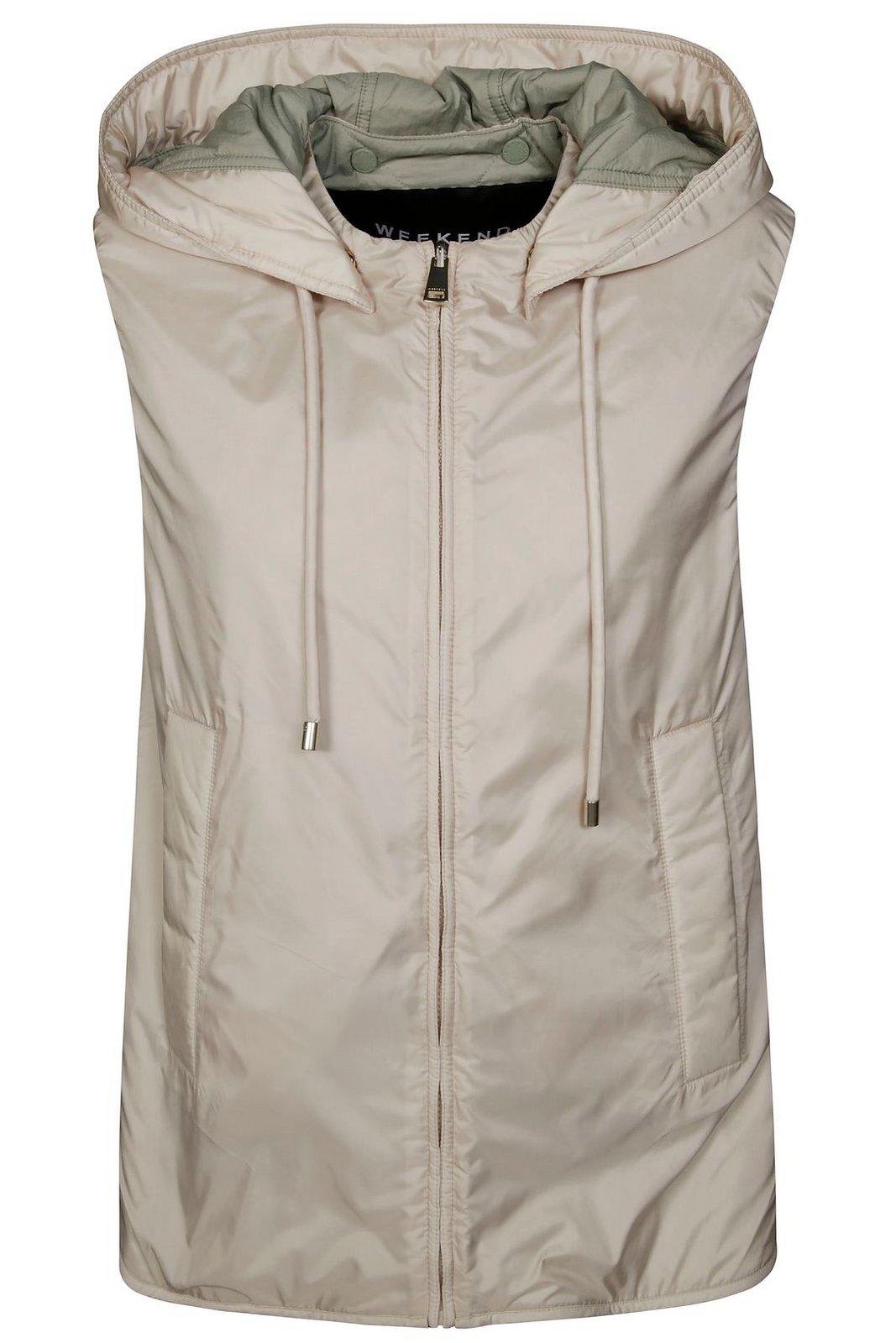 Weekend Max Mara Tecla Zip-up Drawstring Gilet In Bianco