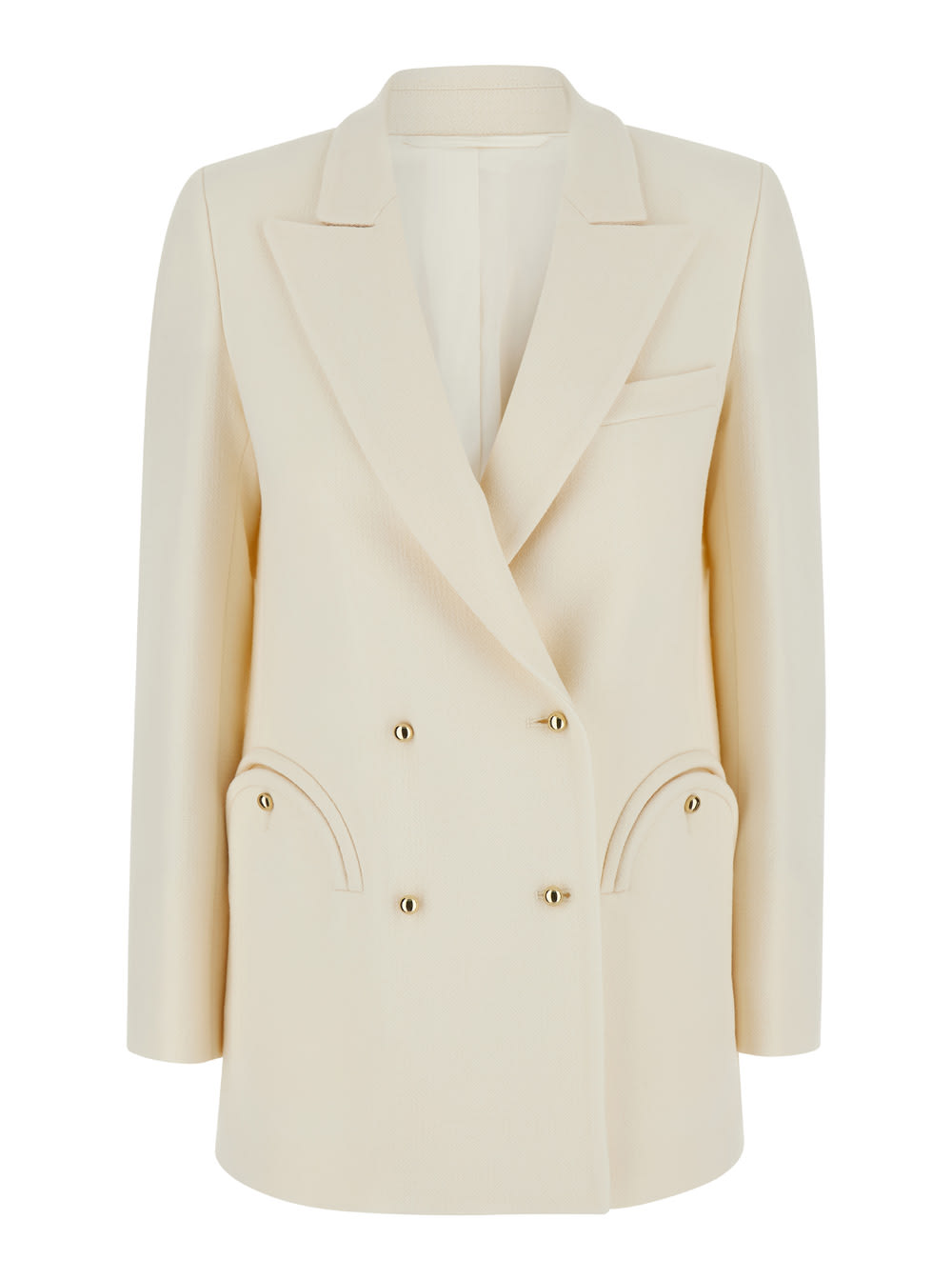 resolute White Double-breasted Jacket With Peak Revers In Wool Woman