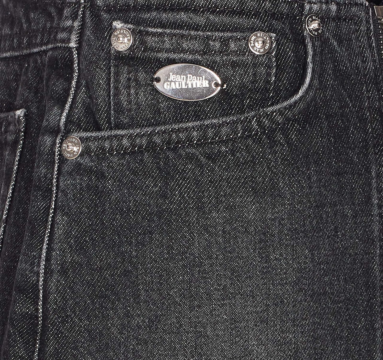 Jean Paul Gaultier Mini Denim Front Zipped Skirt In Gray