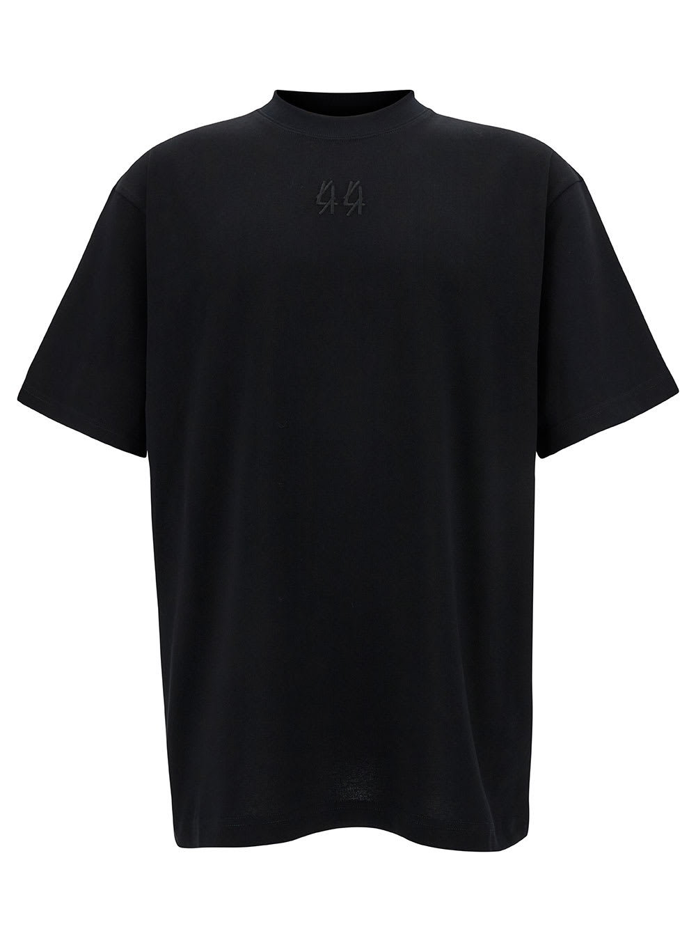 Black T-shirt With Logo Embroidery And Print In Cotton Man T-Shirt