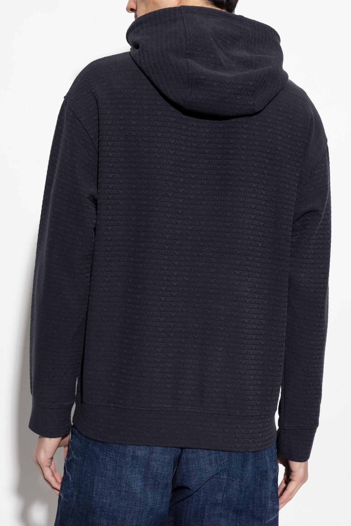 Emporio Armani Men's Allover Logo Hoodie In Blue