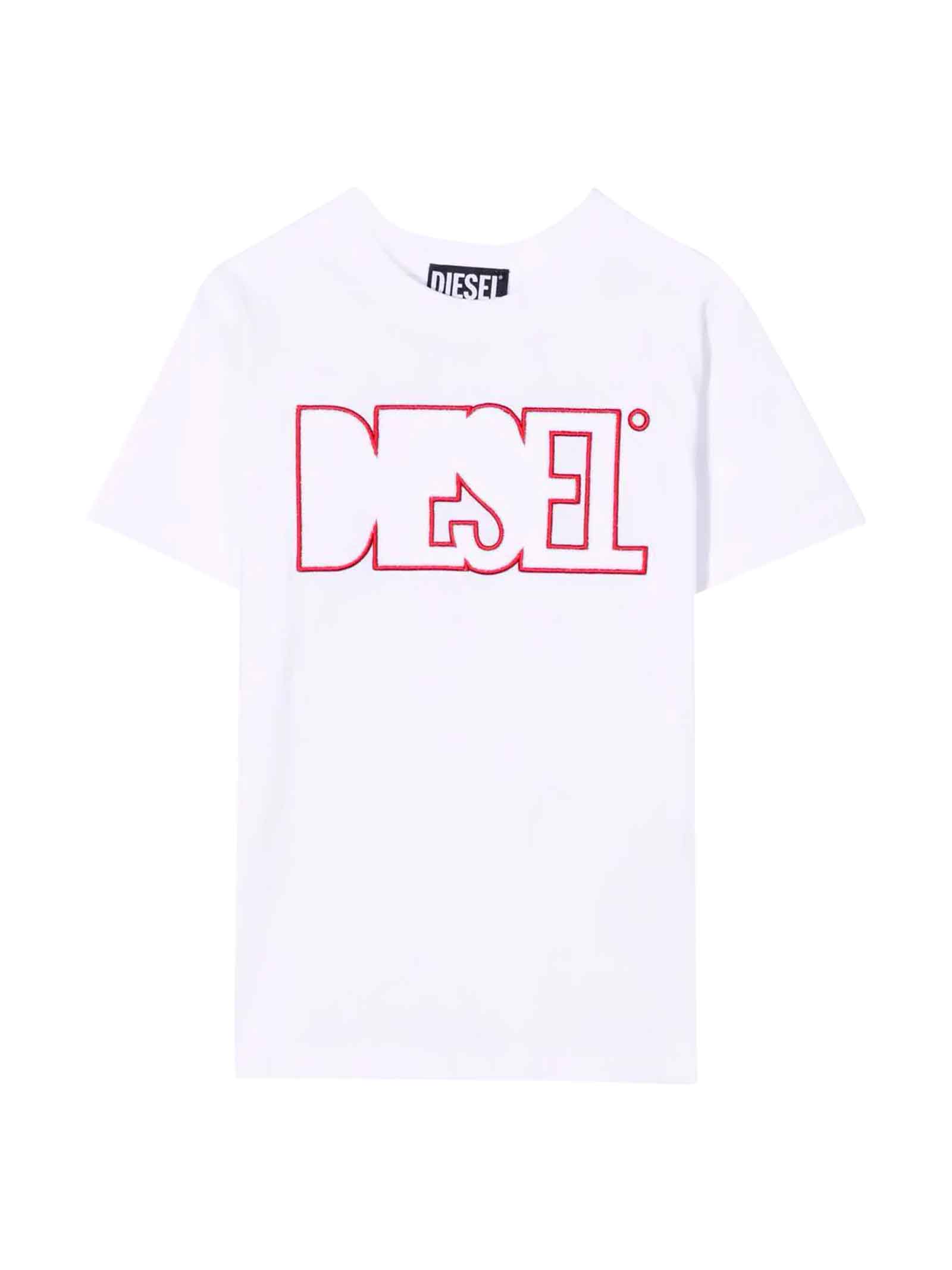 Diesel White Teen T-shirt With Red Print