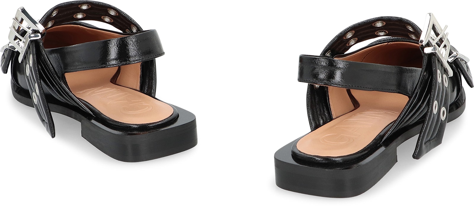 Ganni Feminine Buckle Faux Leather Slingback Pumps In Black