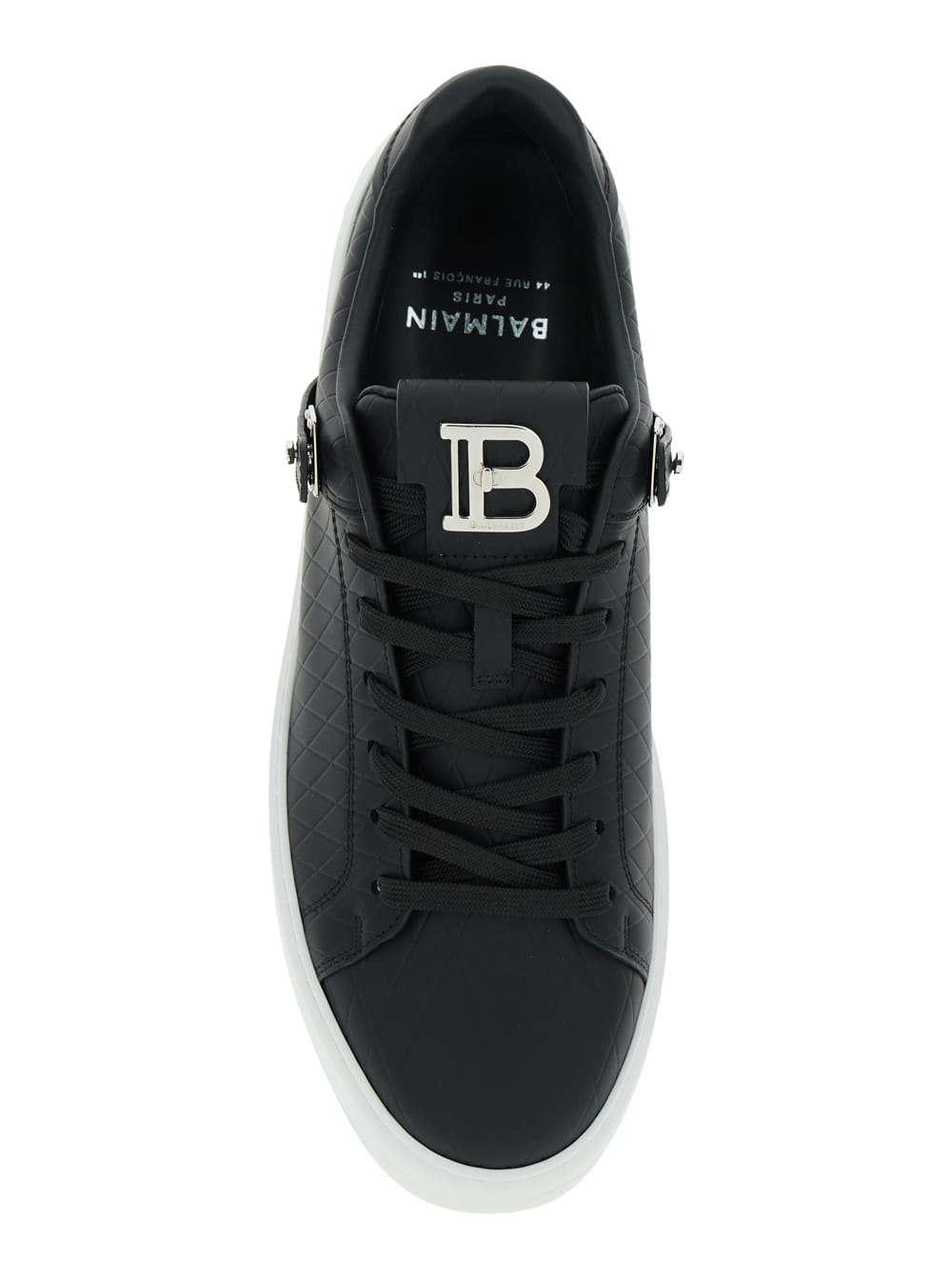 Balmain 'b-court B-buzz' Black Low Sneakers With Diamond Motif And Logo Patch On The Tongue In Noir/blanc