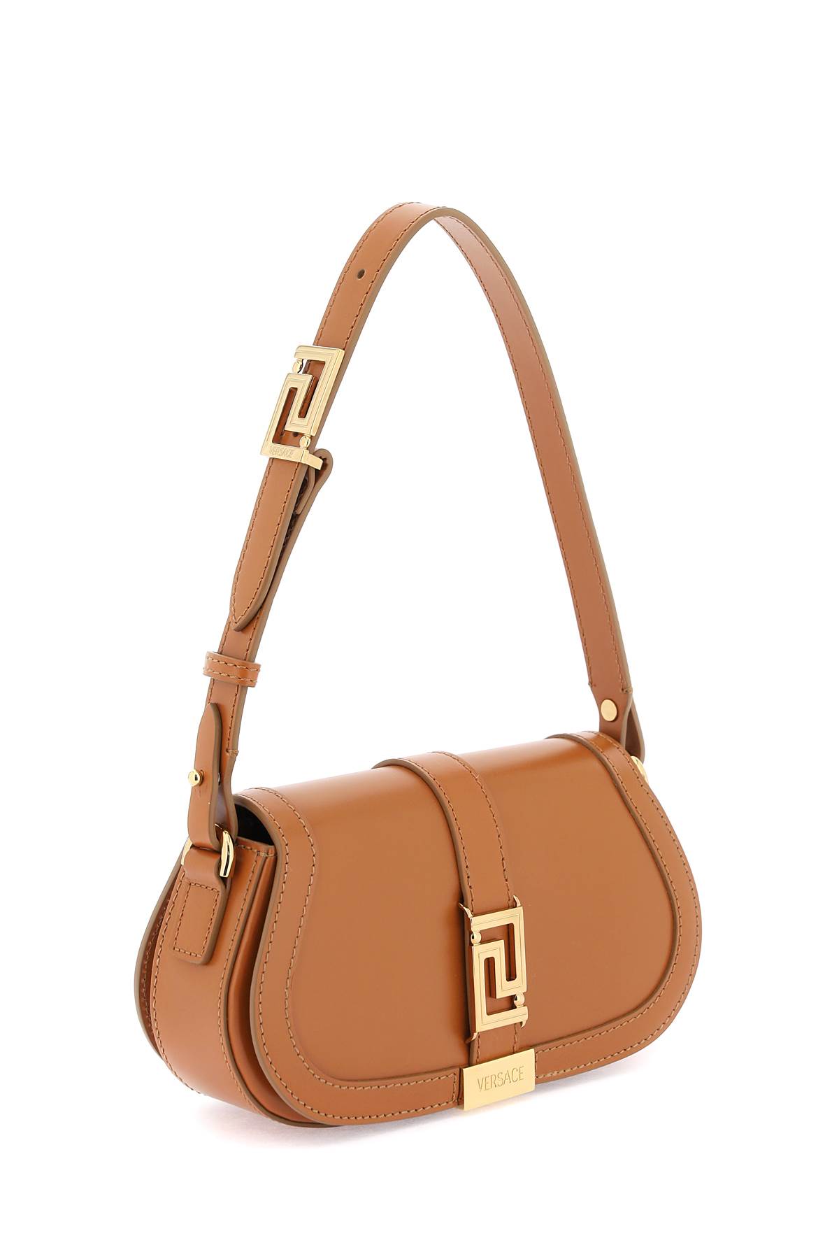 Shop Versace Greca Goddess Mini Shoulder Bag In Caramel  Gold (brown)