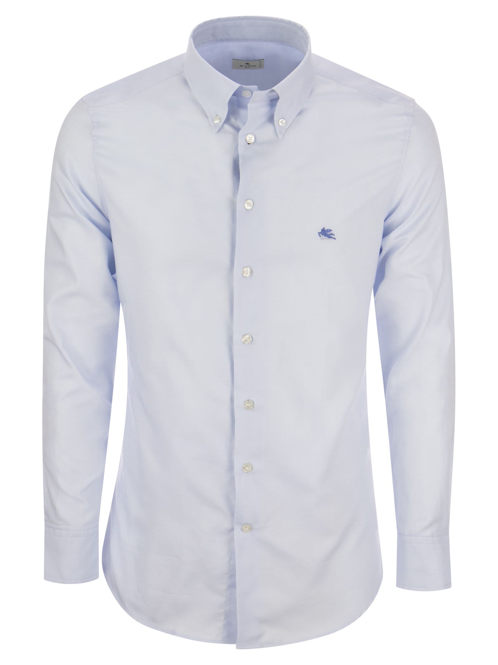 Shop Etro Button-down Cotton Shirt In Light Blue