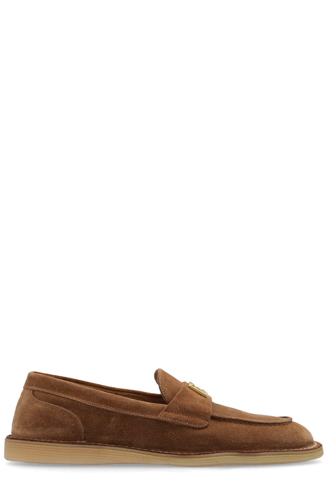 Dolce & Gabbana Dg Logo Plaque Loafers In Brown