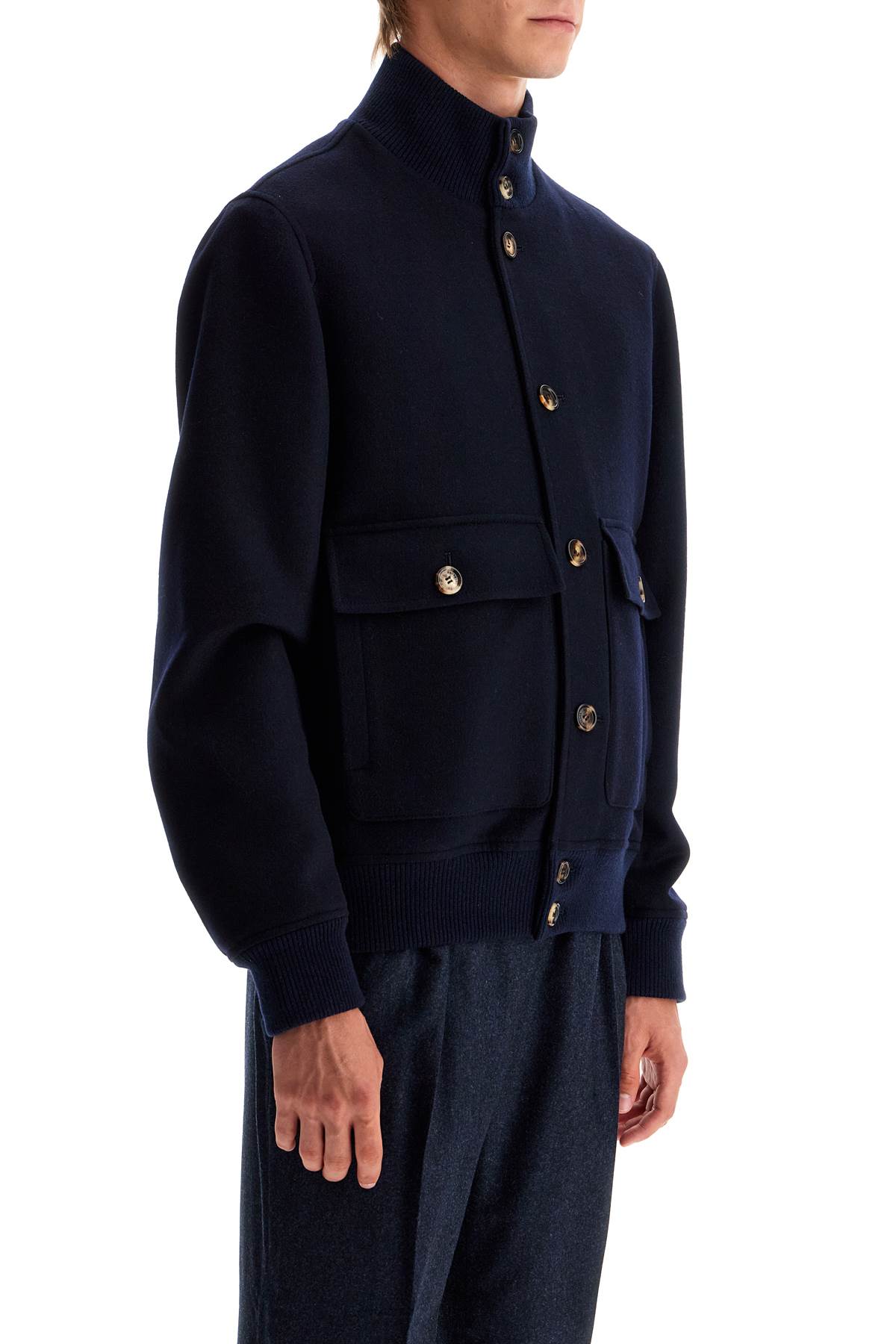 Shop Brunello Cucinelli Beaver Bomber Jacket In Italian In Navy/antracite+rubino+blu (blue)