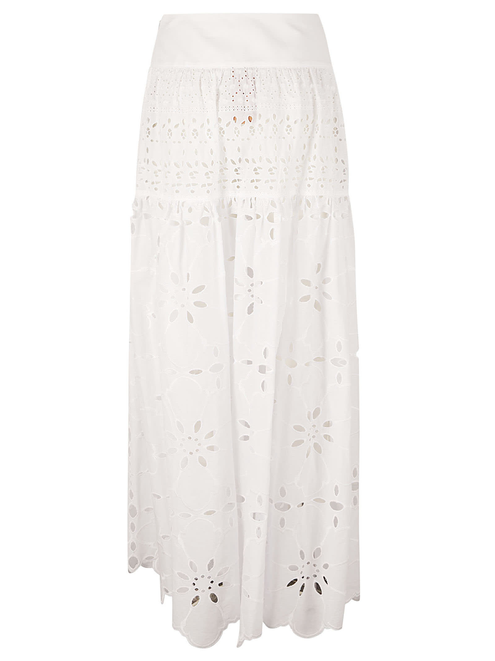 Shop Ermanno Scervino High-waist Floral Perforated Skirt In Bright White