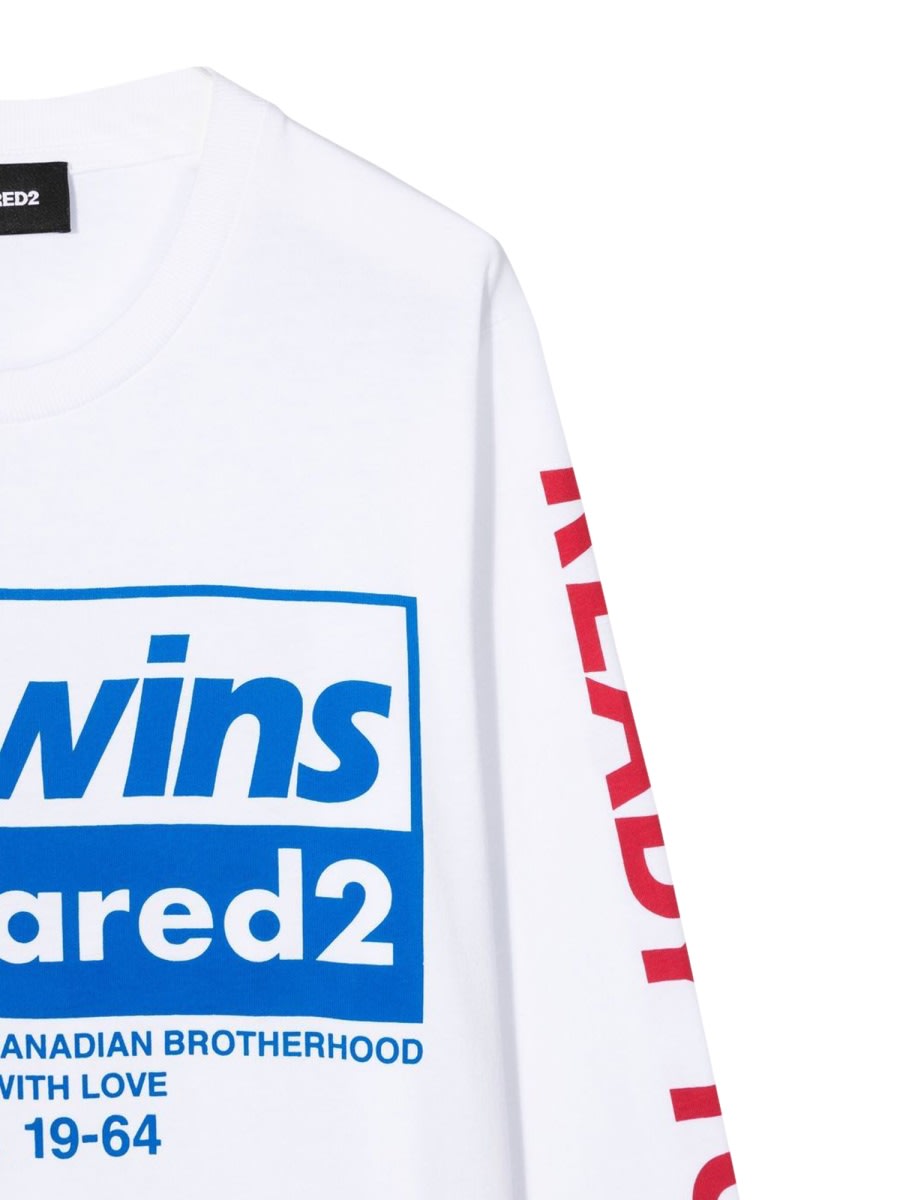 Shop Dsquared2 Long Sleeve T-shirt Front Print And Logo Sleeves In White