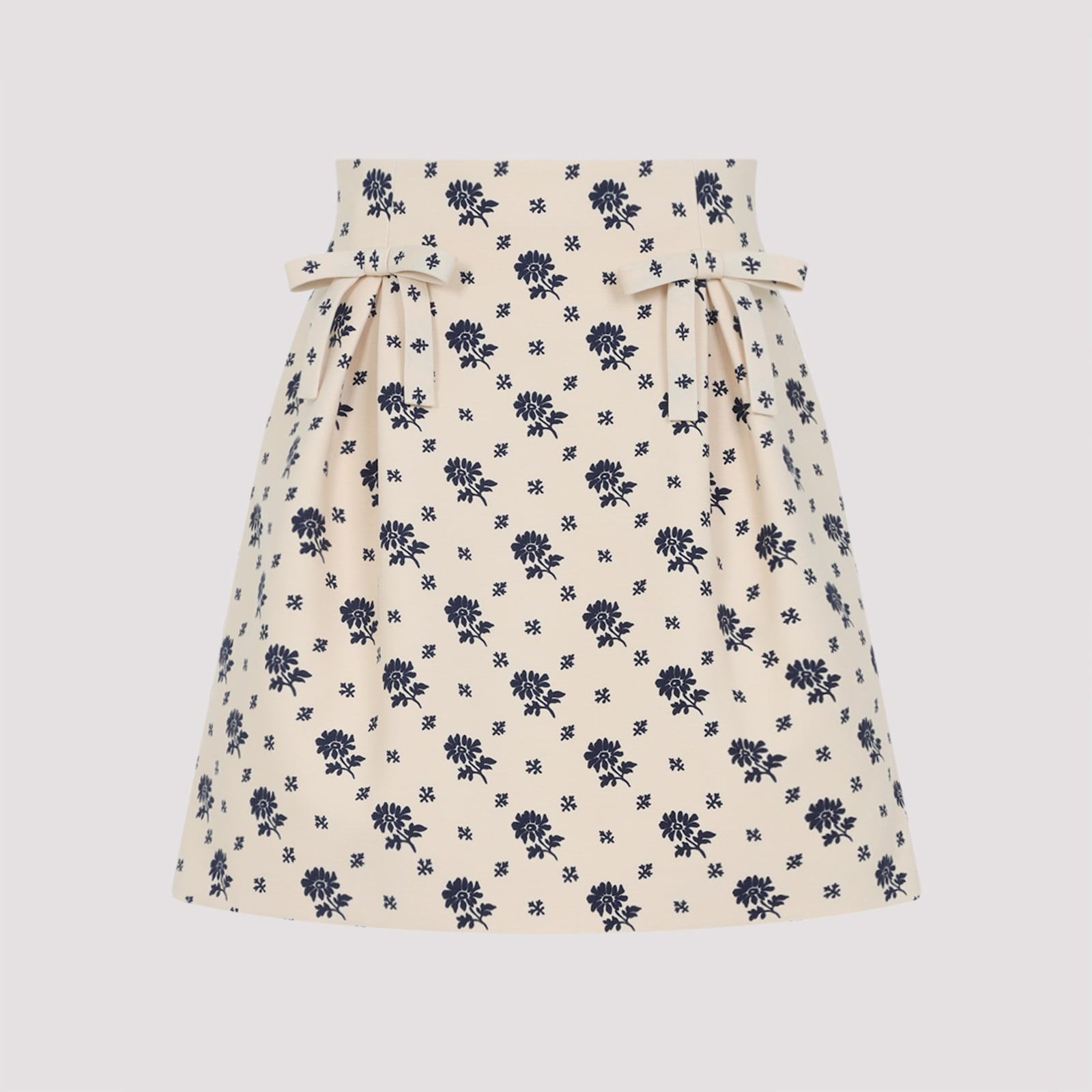 Valentino Flared Wool Mini Skirt With Bow In Neutral