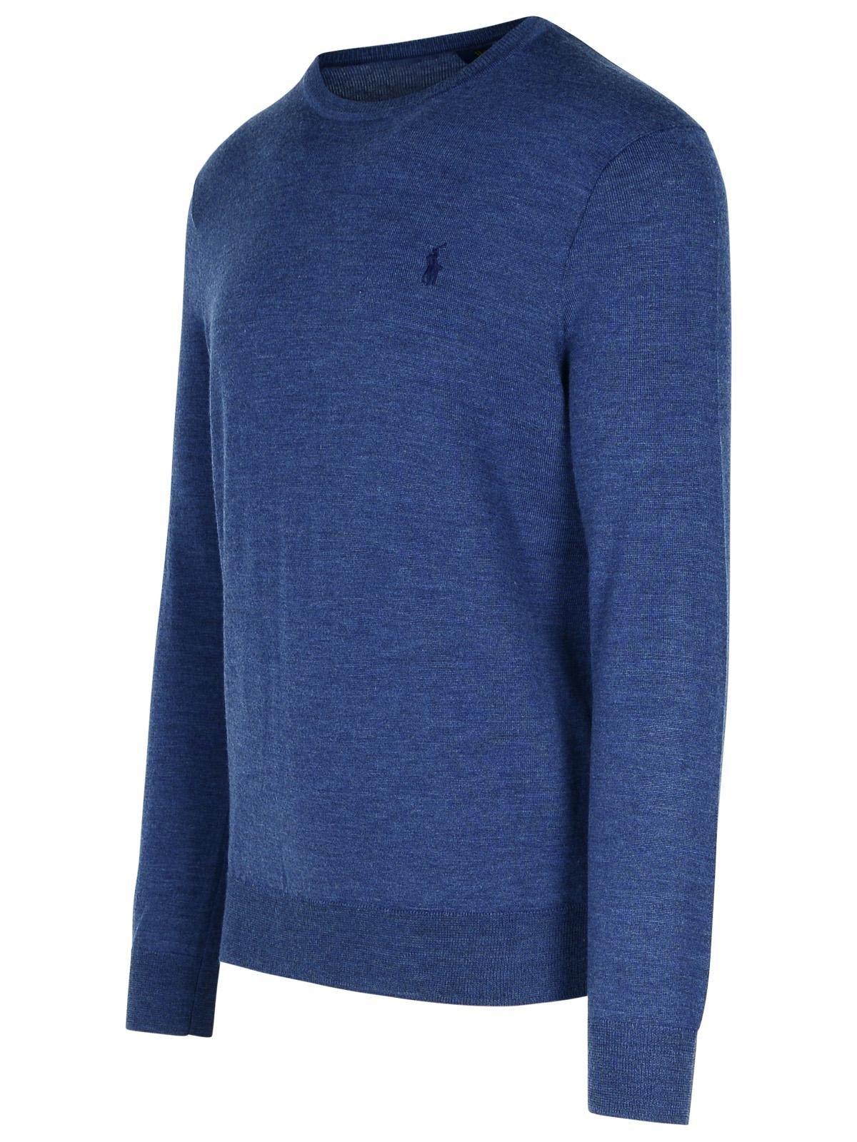 Shop Polo Ralph Lauren Logo Embroidered Crewneck Jumper In Blue