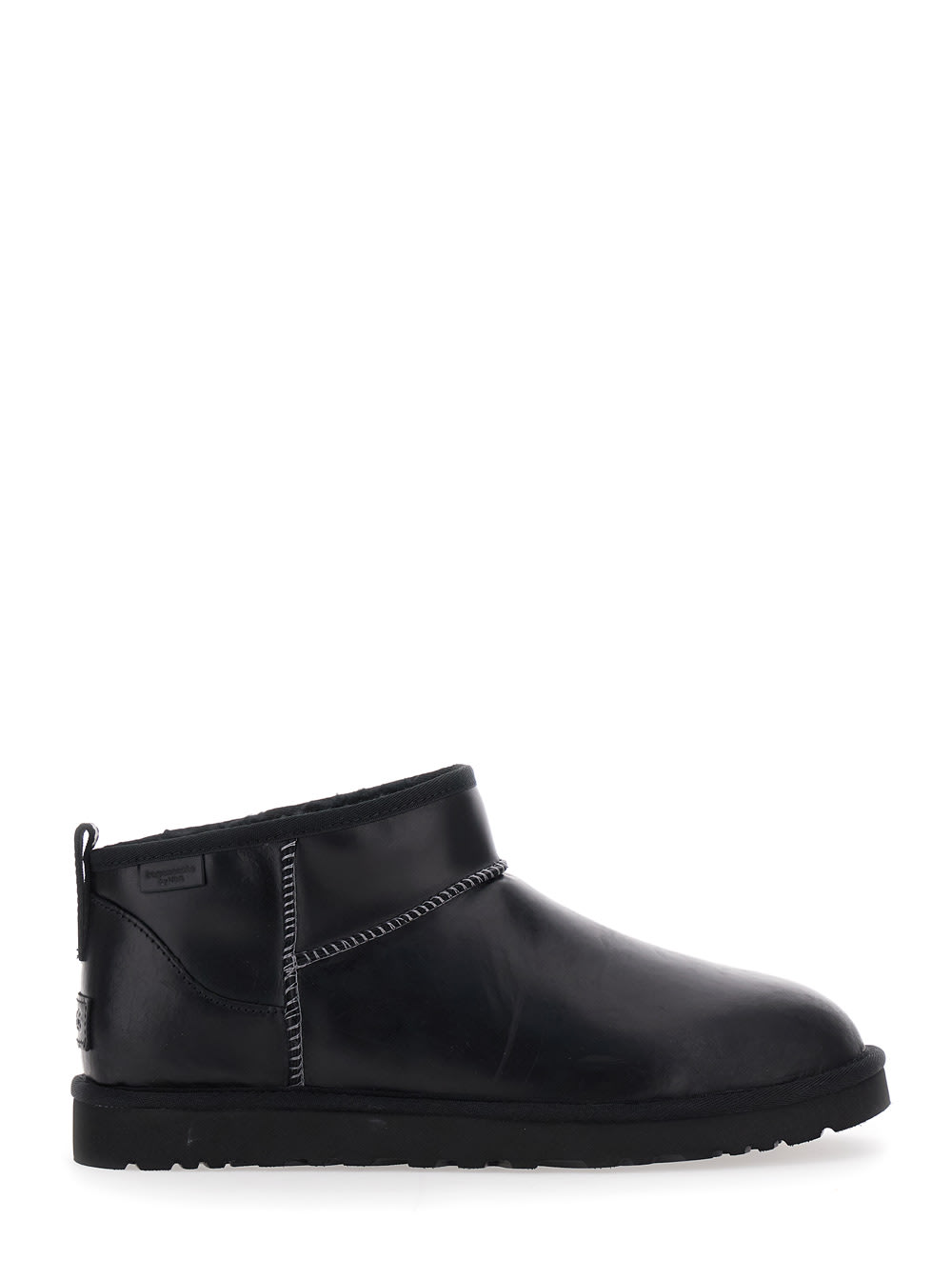 Ugg Classic Ultra Mini Leather Ankle Boots With Plush Lining In Black