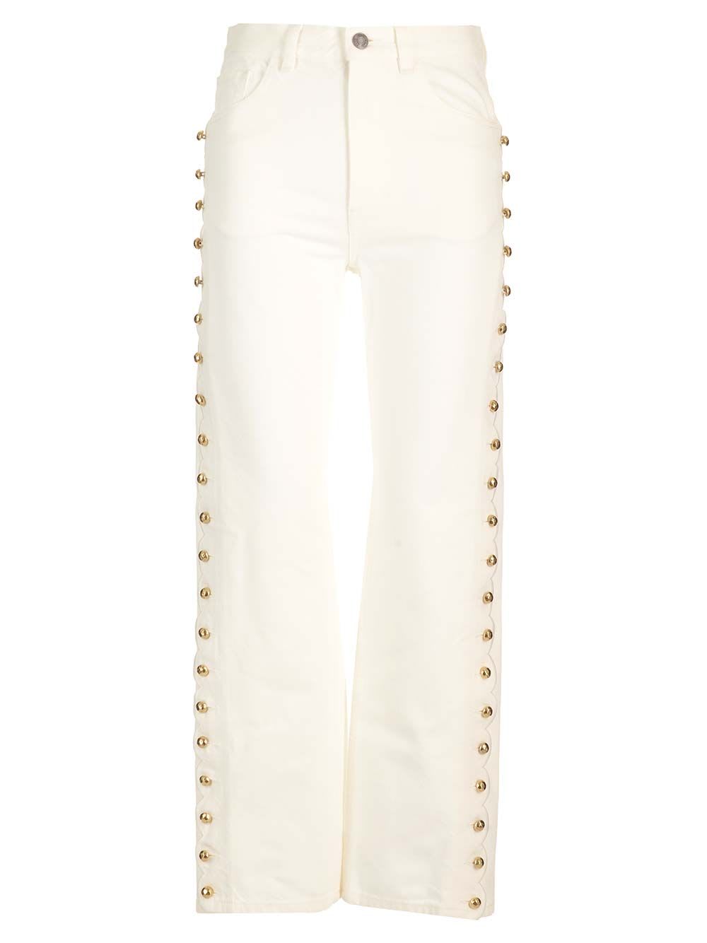 Shop Chloé Cropped Jeans With Embellished Profile In White