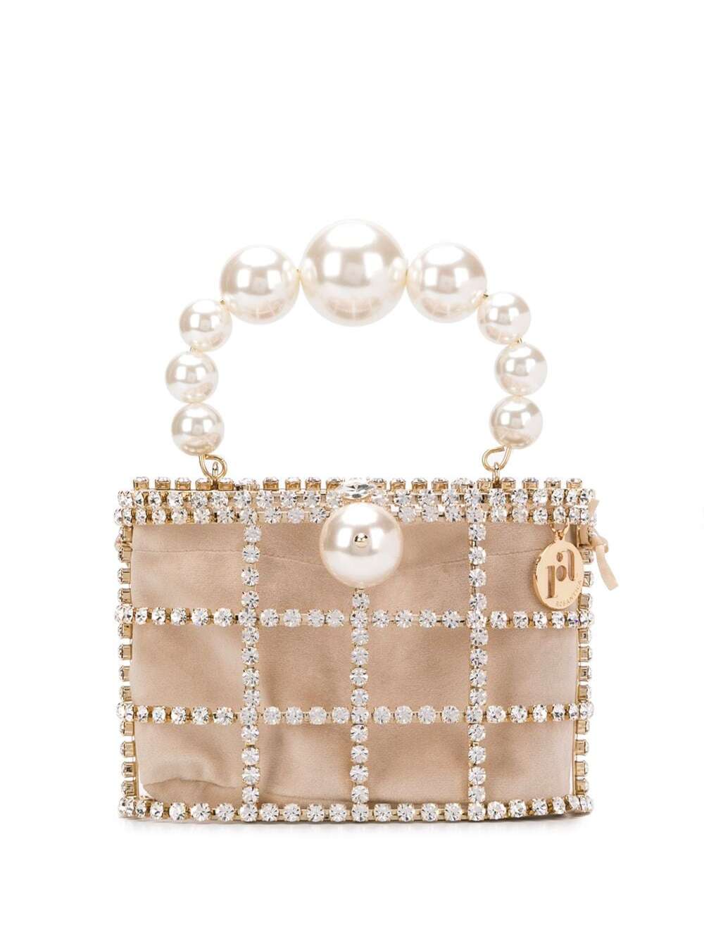 holli Pink Handbag With Pearl Handle And Removable Pouch In Fabric And Brass Woman