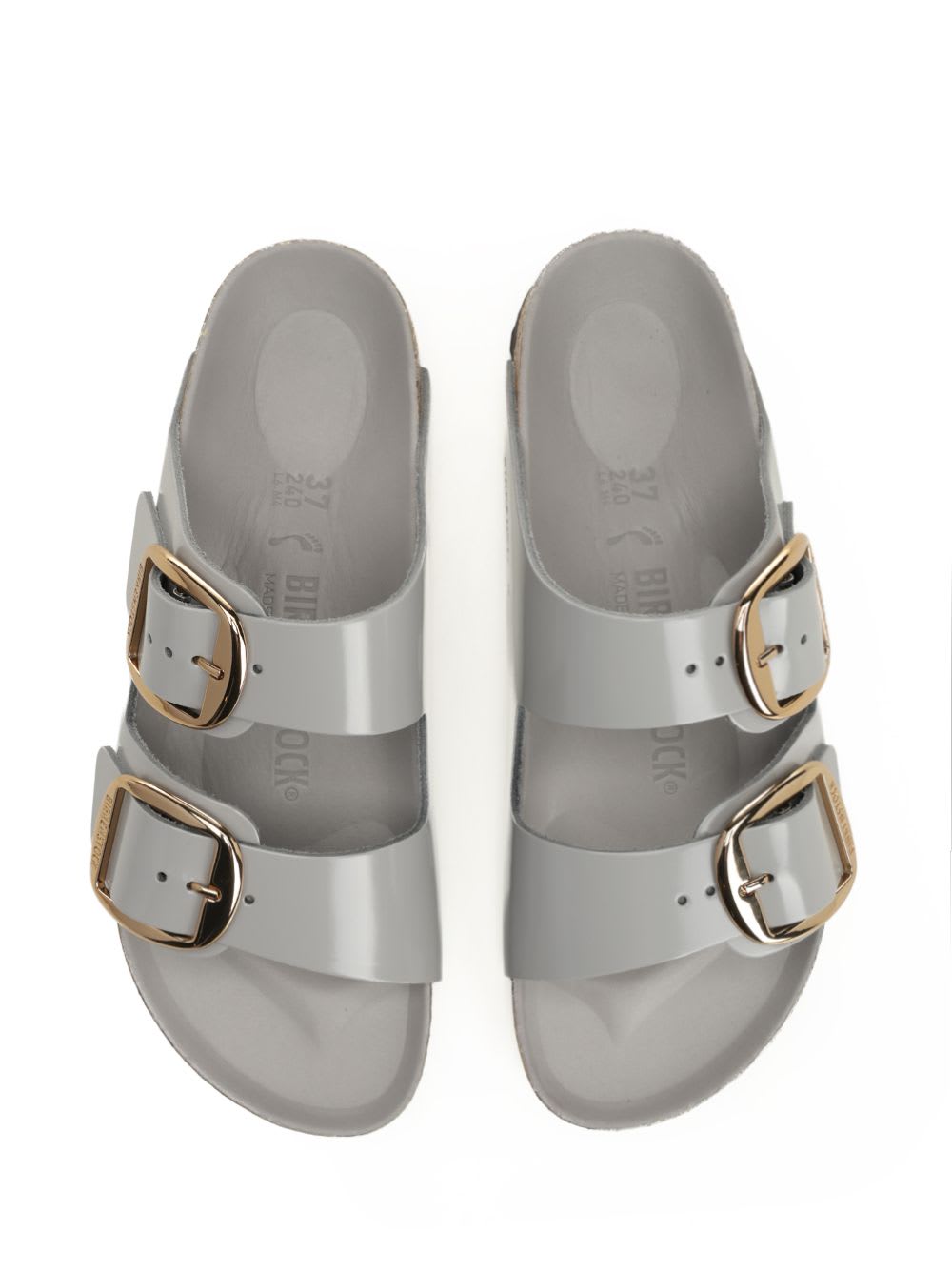 Birkenstock Arizona Big Buckle High Shine Sandals Stone Coin In Grey