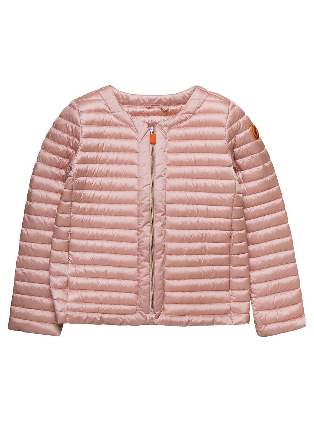 SAVE THE DUCK VELA PINK DOWN JACKET WITH LOGO PATCH IN NYLON GIRL