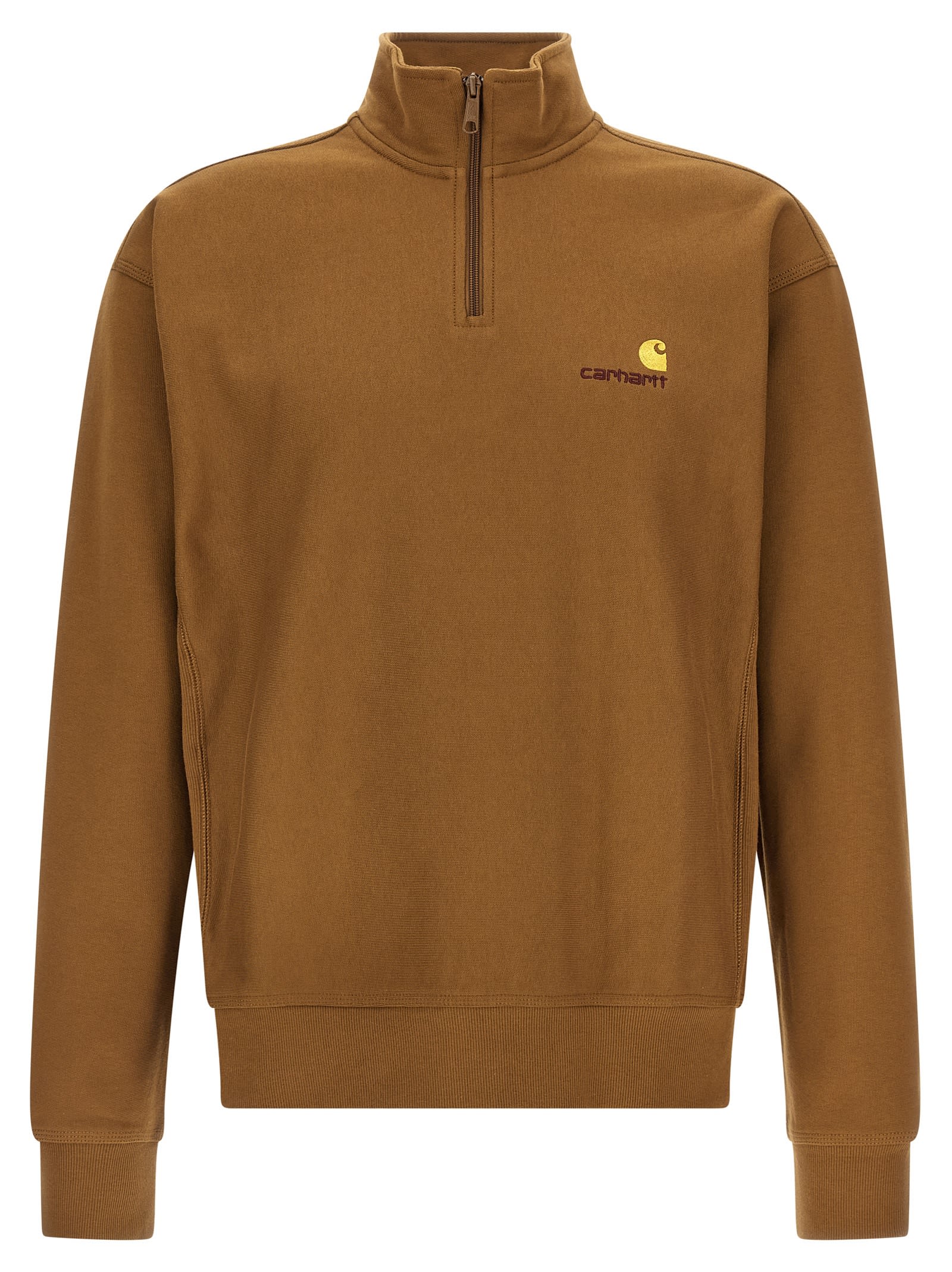 Carhartt Half Zip American Script Sweat Sweatshirt In Brown
