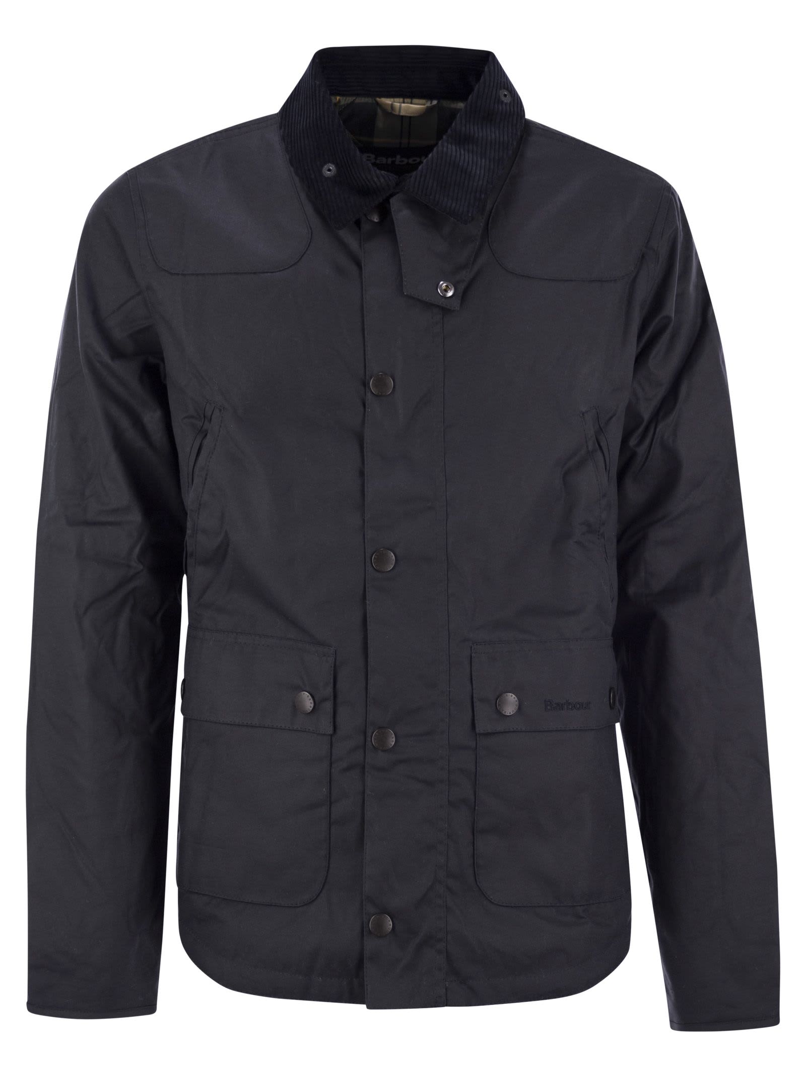 Shop Barbour Reelin Waxed Cotton Jacket In Navy