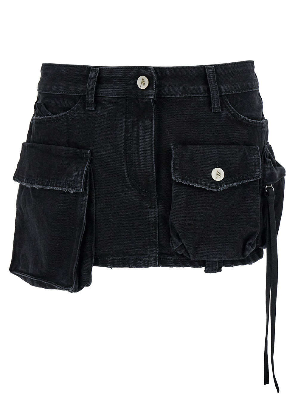 Shop Attico Fay Black Mini-skirt With Oversized Cargo Pockets In Denim Woman