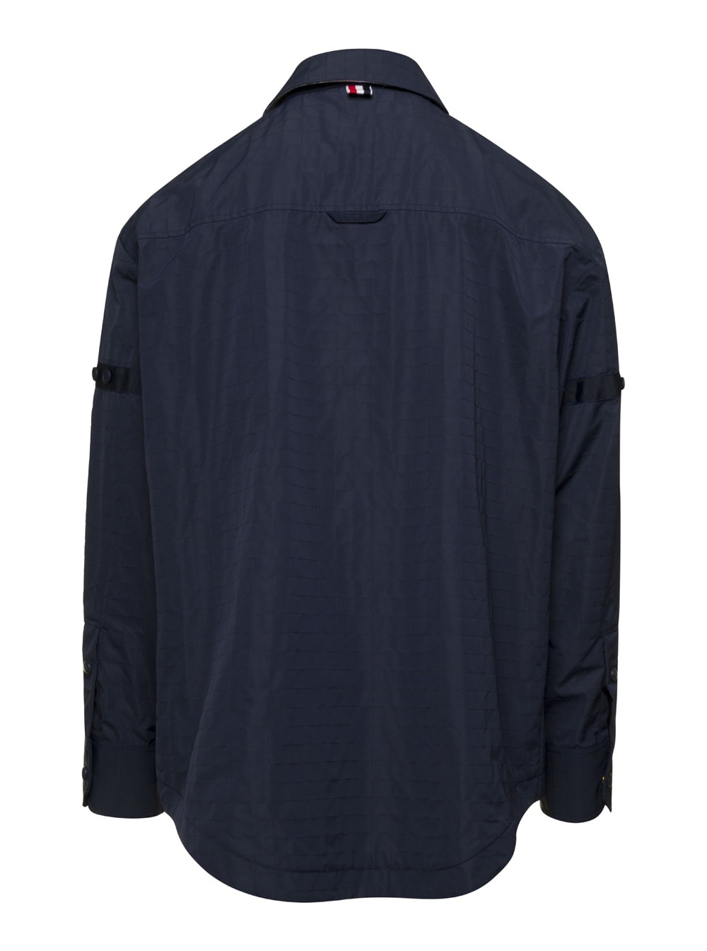 Shop Thom Browne Oversized Blue Shirt With Patch Pockets In Polyamide Blend Man