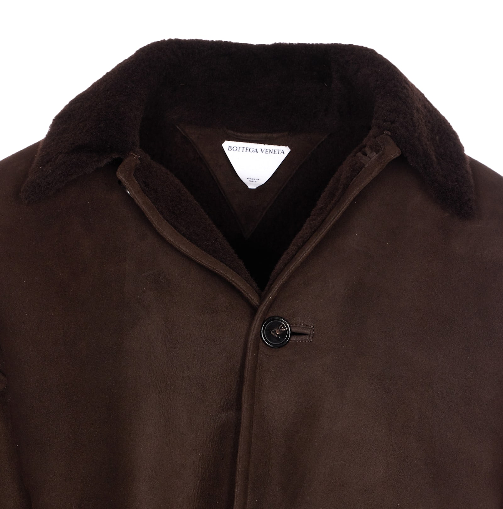 Bottega Veneta Men Merino Wool Shearling Jacket In Brown
