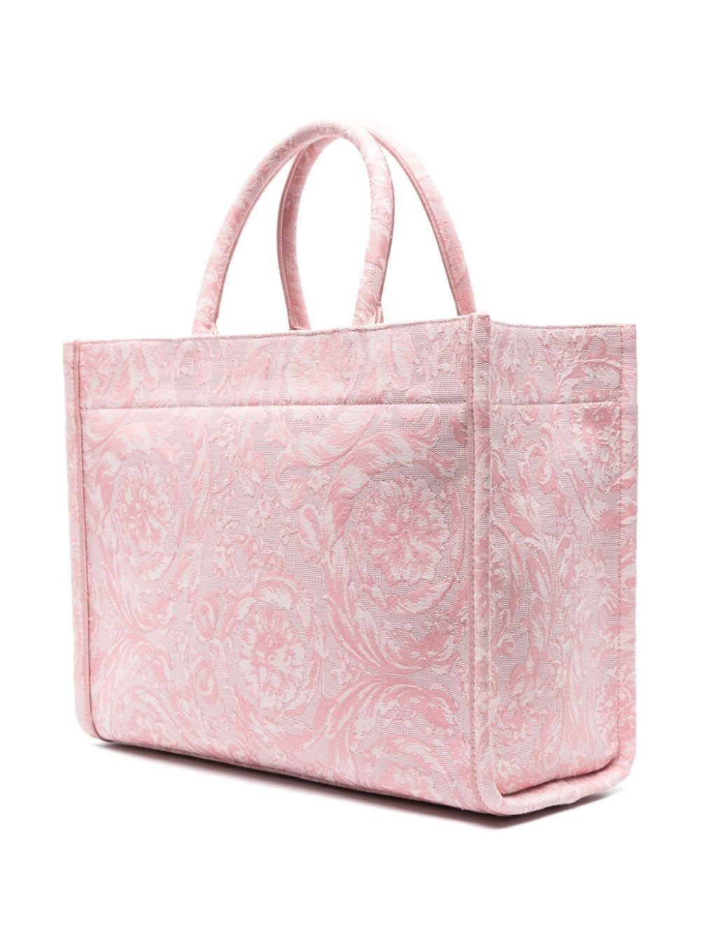 Shop Versace Large Tote Embroidery Jacquard In V Pale Pink English Rose  Gold