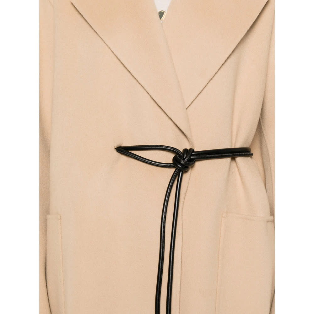 Sportmax Long Coat With Belted Waist And Pockets In Brown