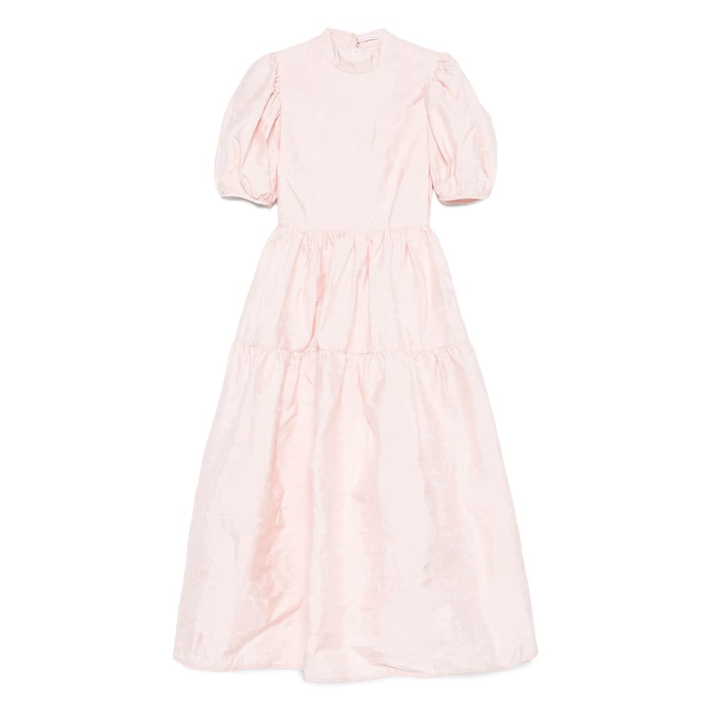 Cecilie Bahnsen Puff-sleeve Tiered Midi Dress In Pink