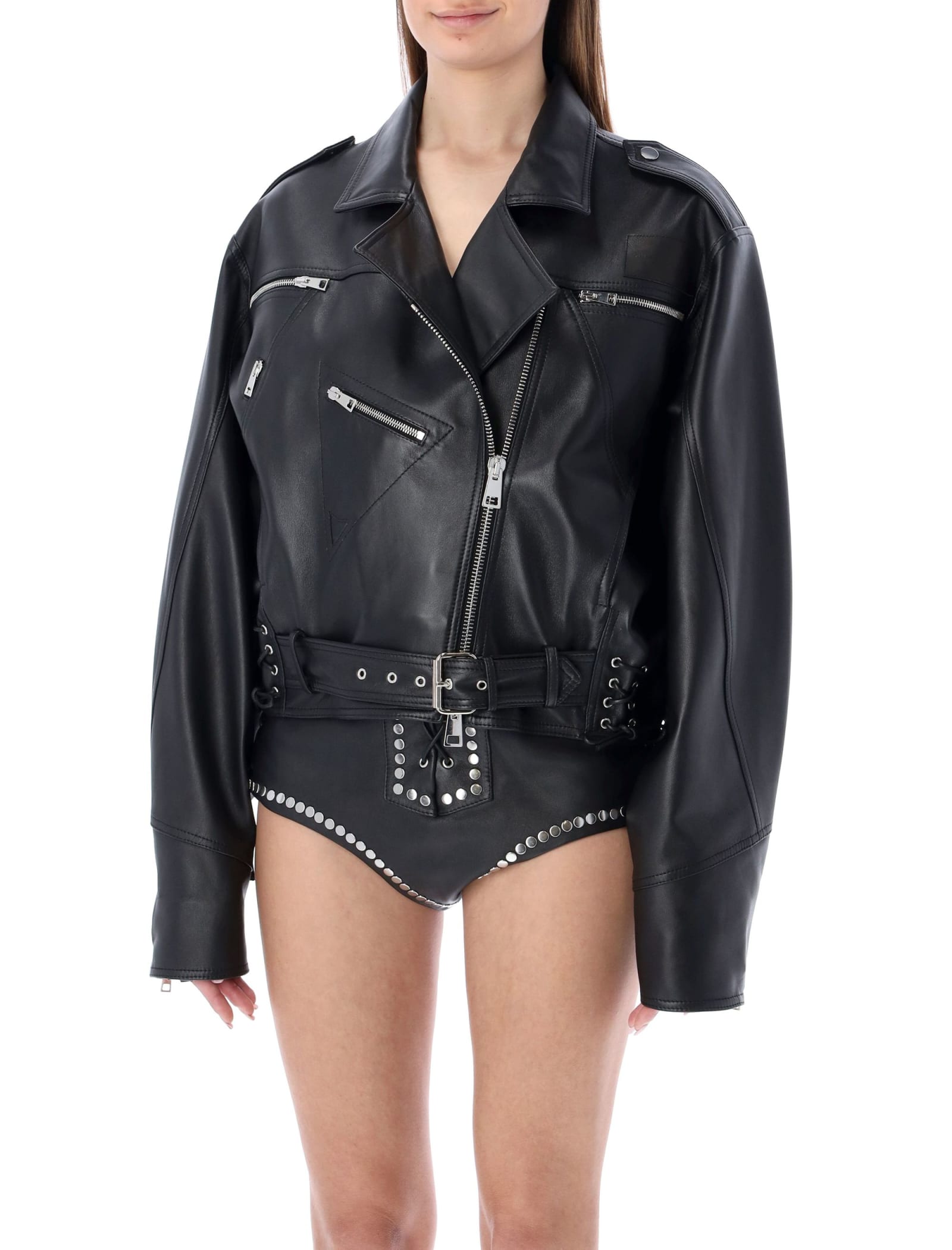 Alessandra Rich Biker Leather Jacket