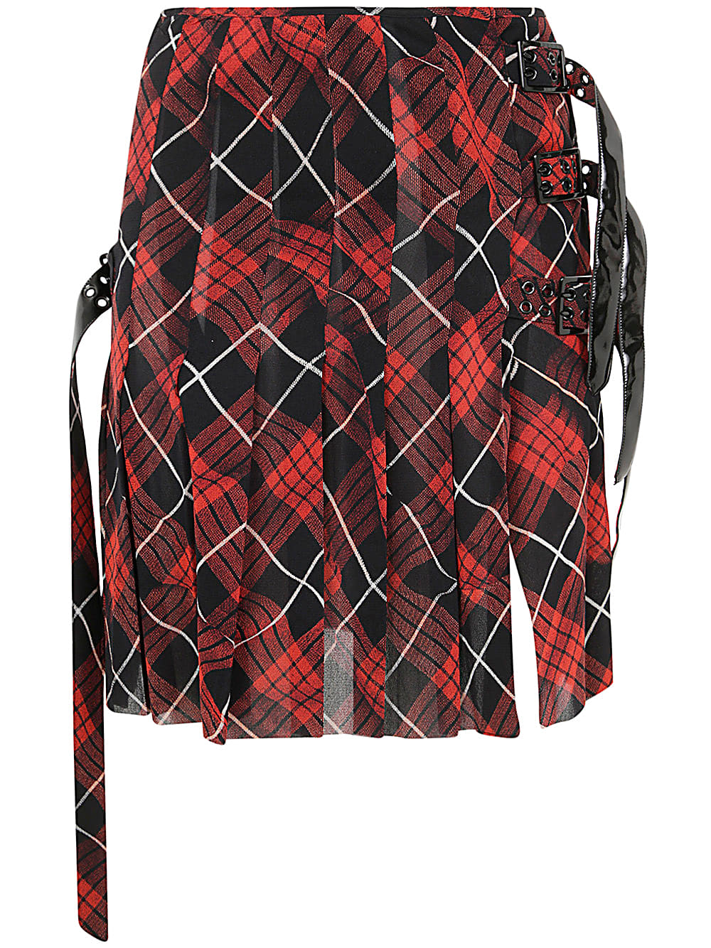 JEAN PAUL GAULTIER PLEATED MESH SHORT SKIRT PRINTED DISTORTED TARTAN 