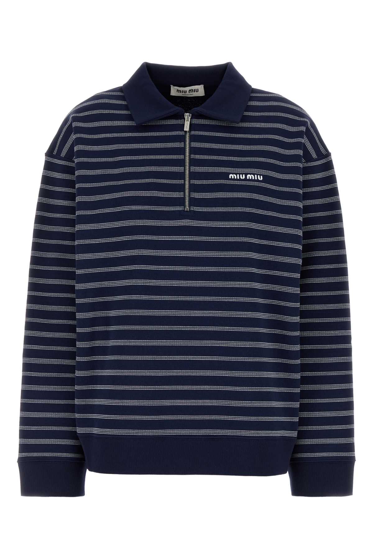 Miu Miu Striped Cotton Sweatshirt With Pointed Collar In Multi