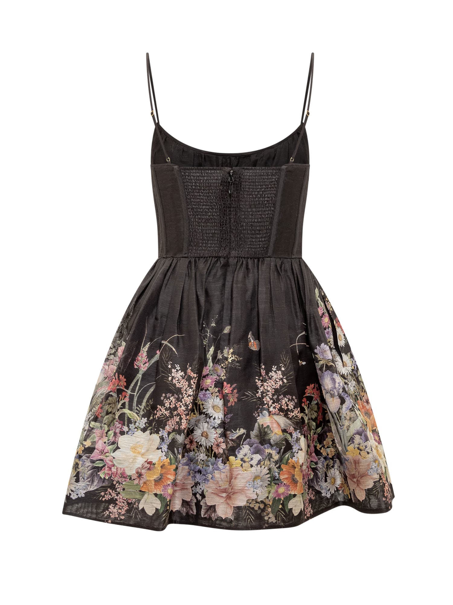 Shop Zimmermann Dress With Natura Ruched Motif In Black Wild Flowers