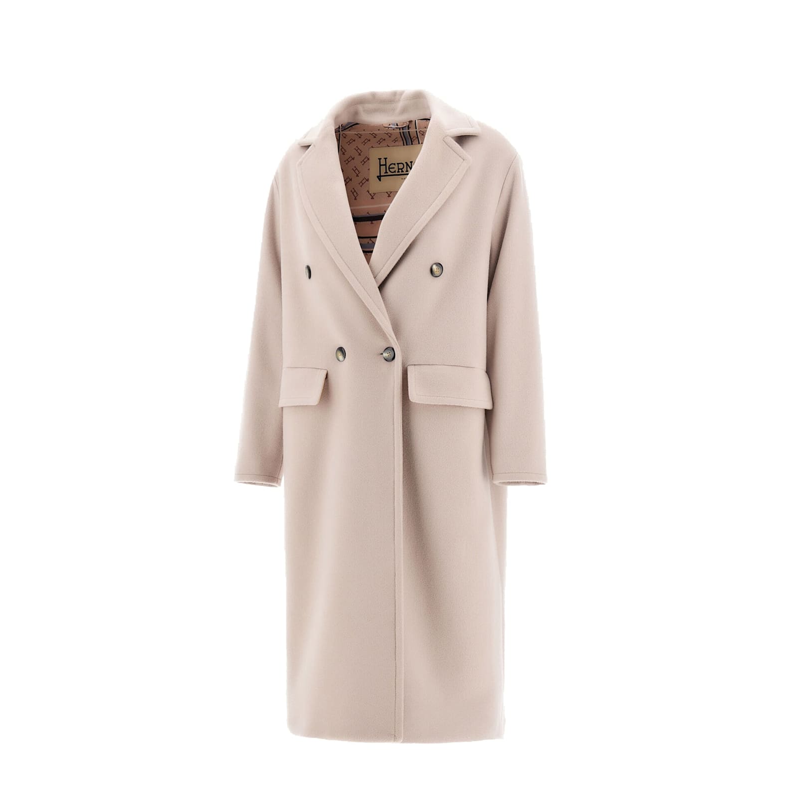 Herno Double-breasted Wool Coat With Sophisticated Lapel In Neutral