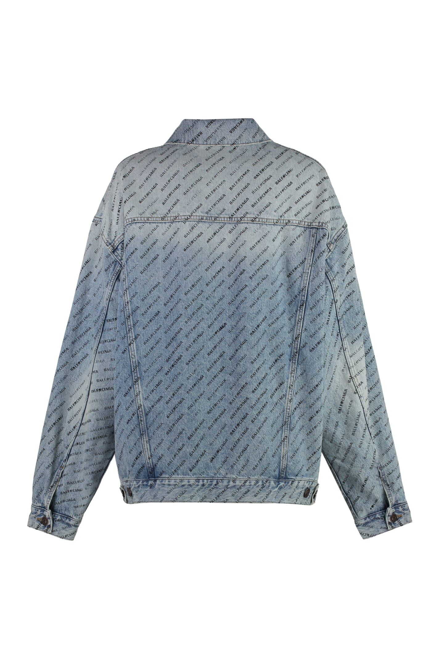 Shop Balenciaga Printed Denim Jacket In Blue