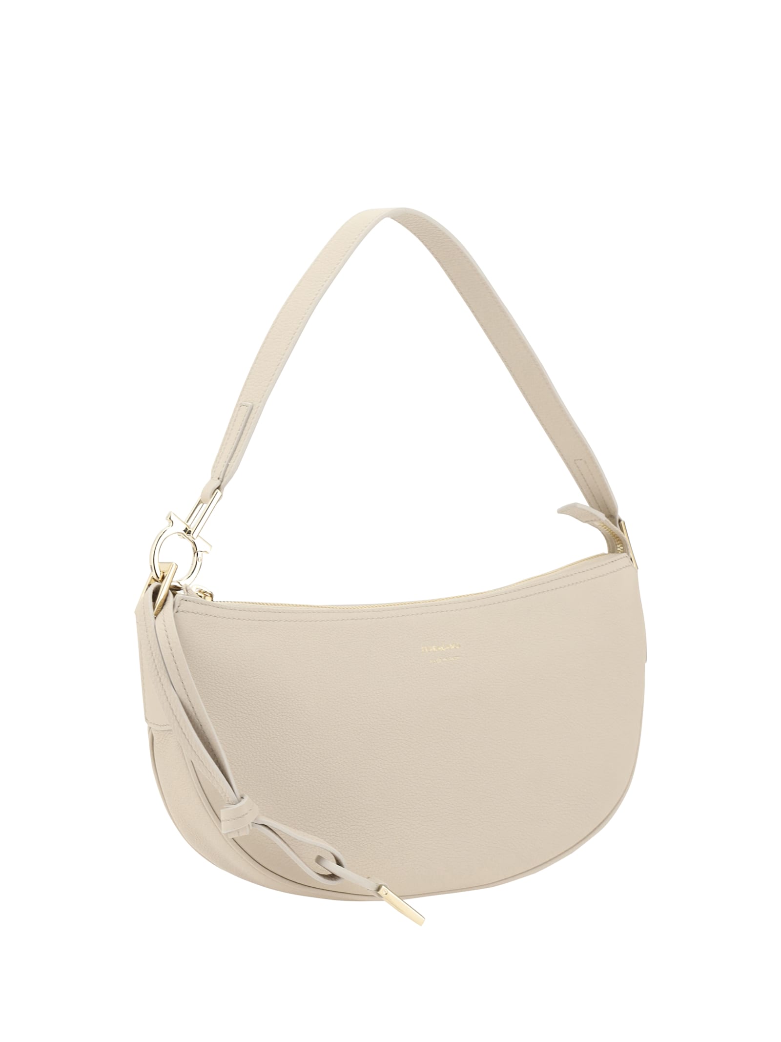 Ferragamo Sand Leather Shoulder Bag In Beige